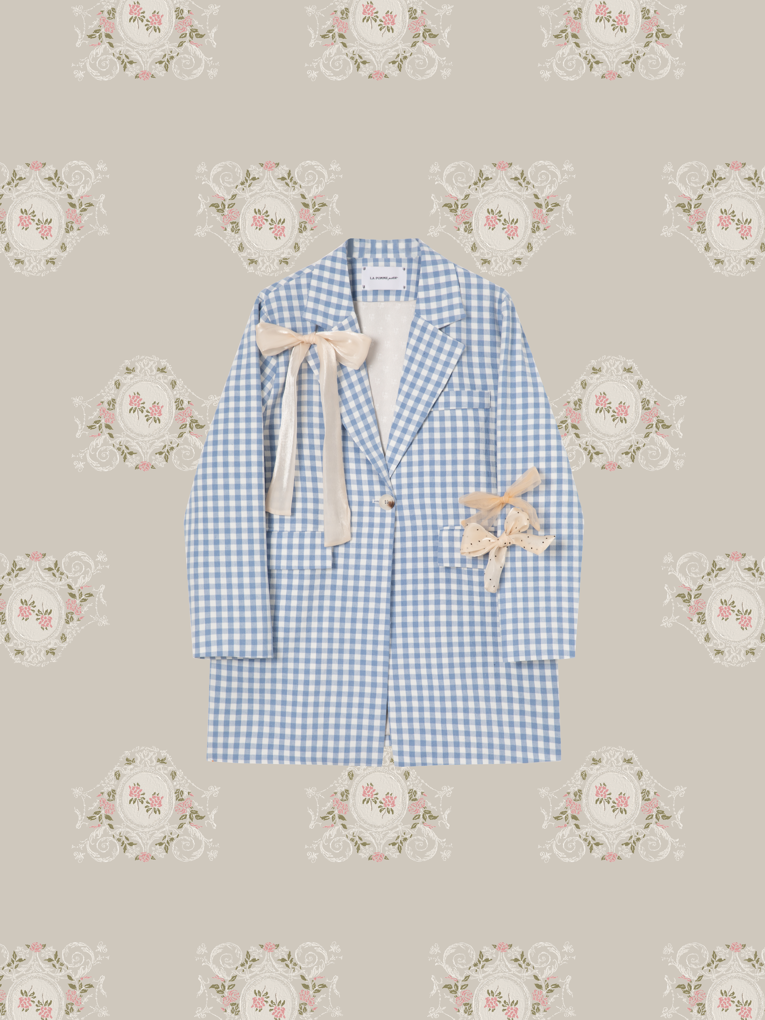 ・予約商品・Crisp Plaid Ribbon Attacked Jacket/チェック柄リボン付きジャケット