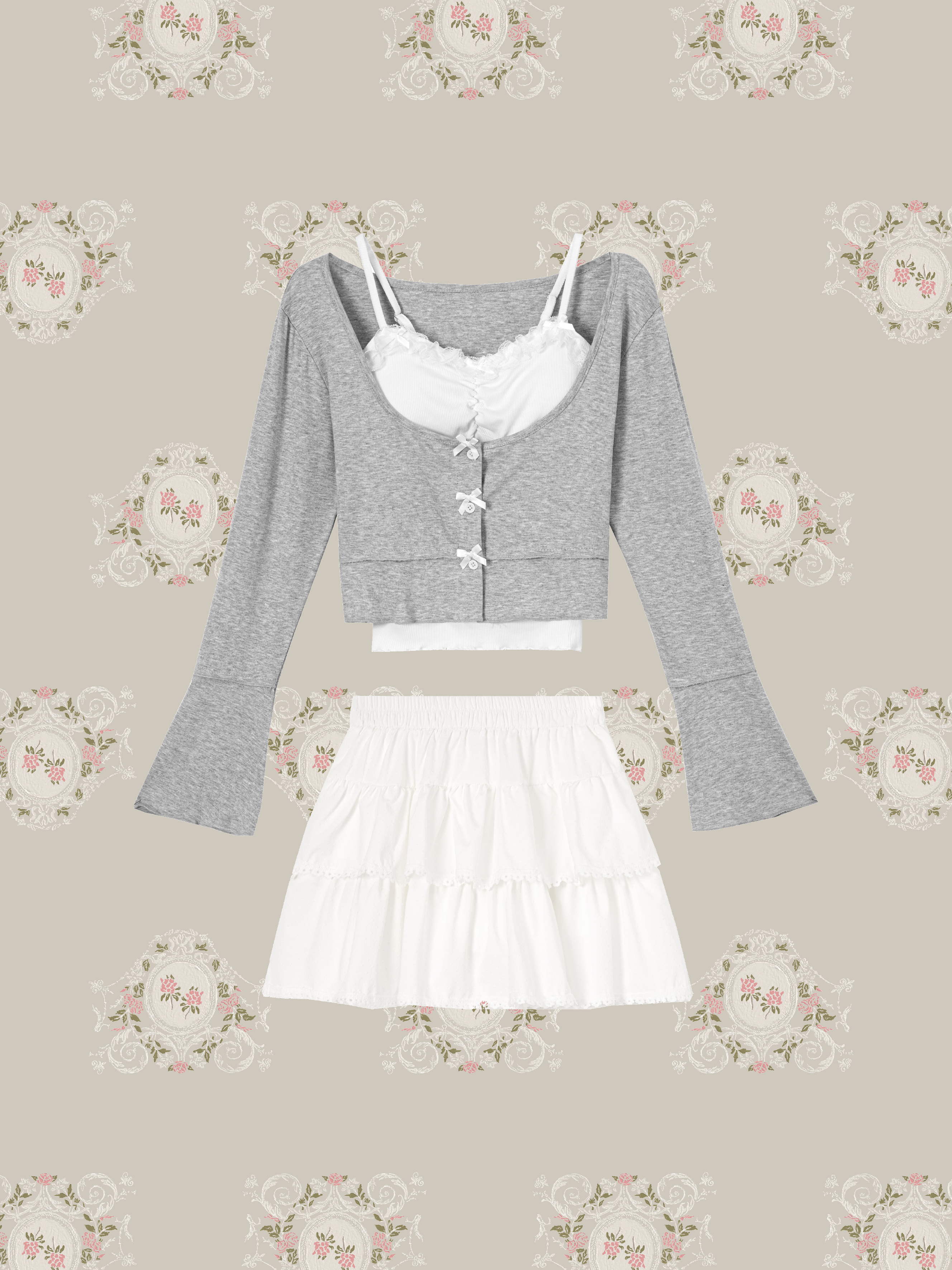 Romantic Ribbon Cardigan 3 Items Set Up/ロマンティックリボンカーディガン3点セット