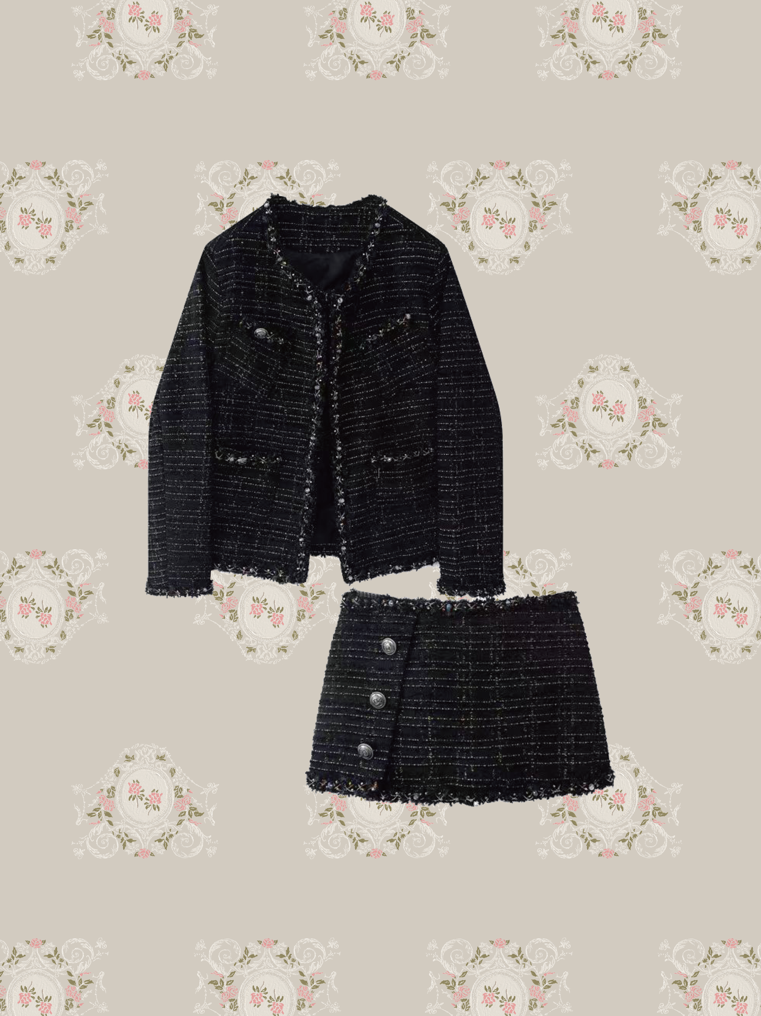 Elegant Tweed Style Skirt Set-Up エレガントツイード風スカートセットアップ