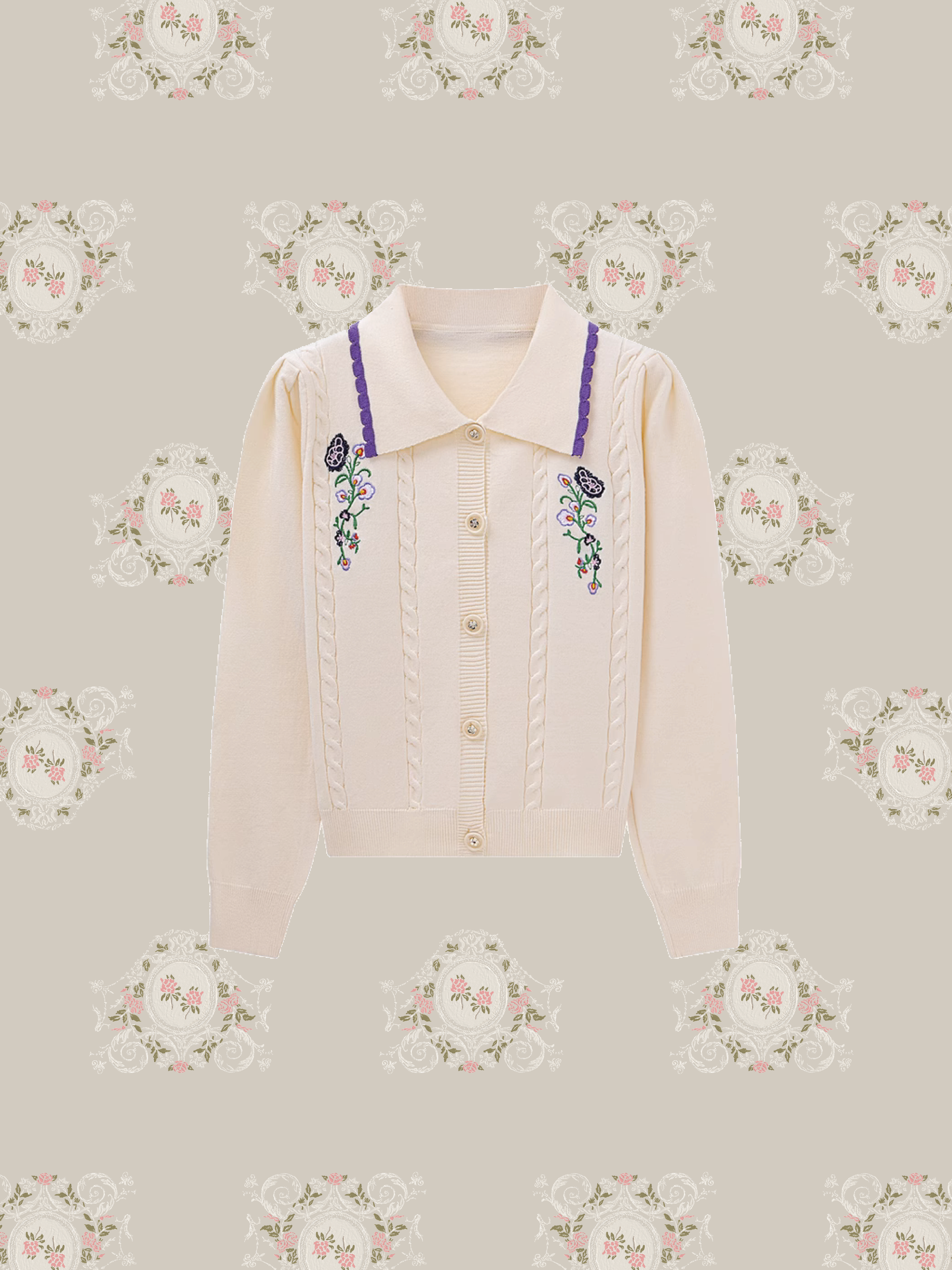 Floral Embroidery Rib Knit