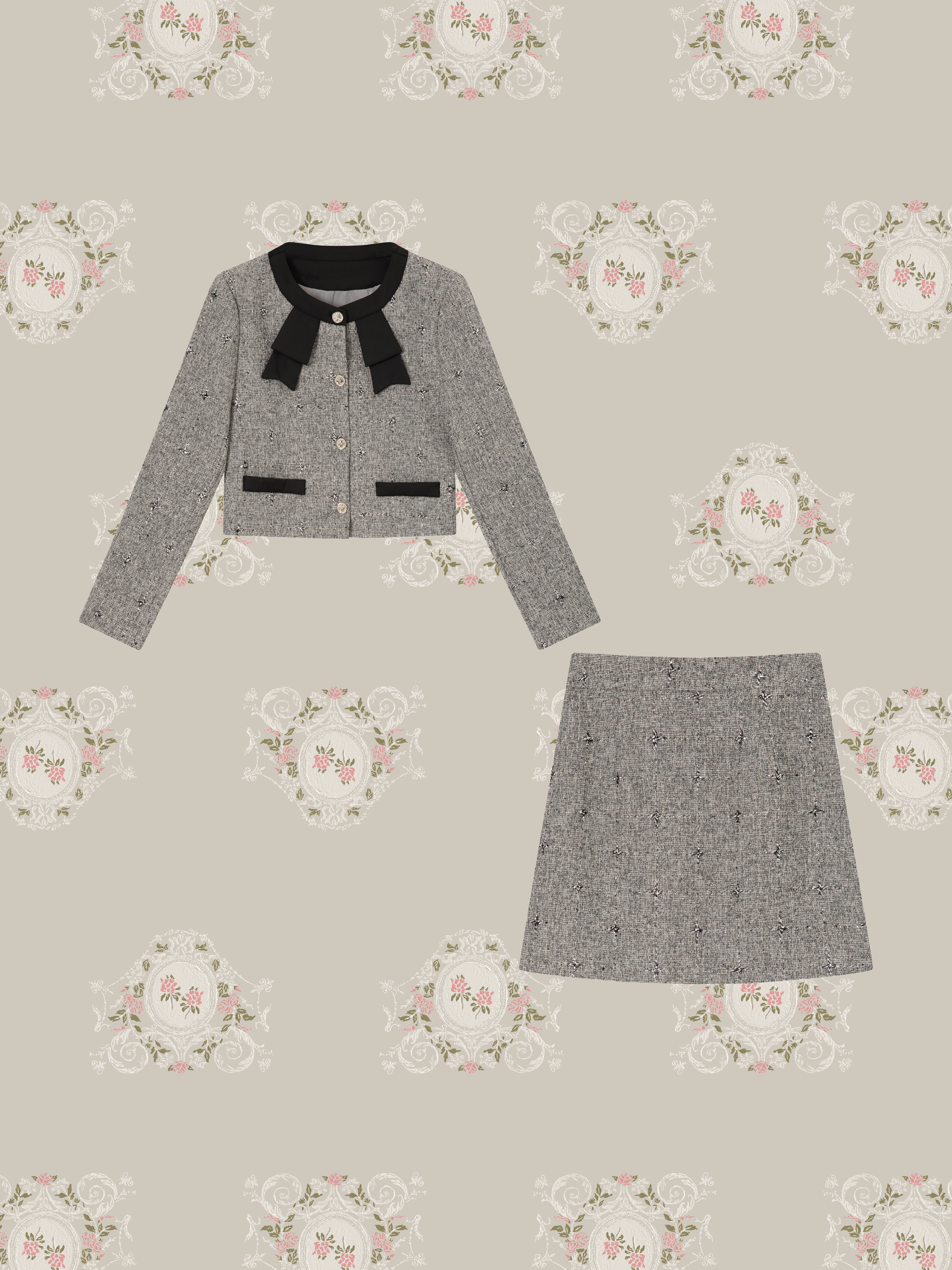 Tweed Ribbon Motif Skirt Set Up/ツイードリボンモチーフスカートセットアップ