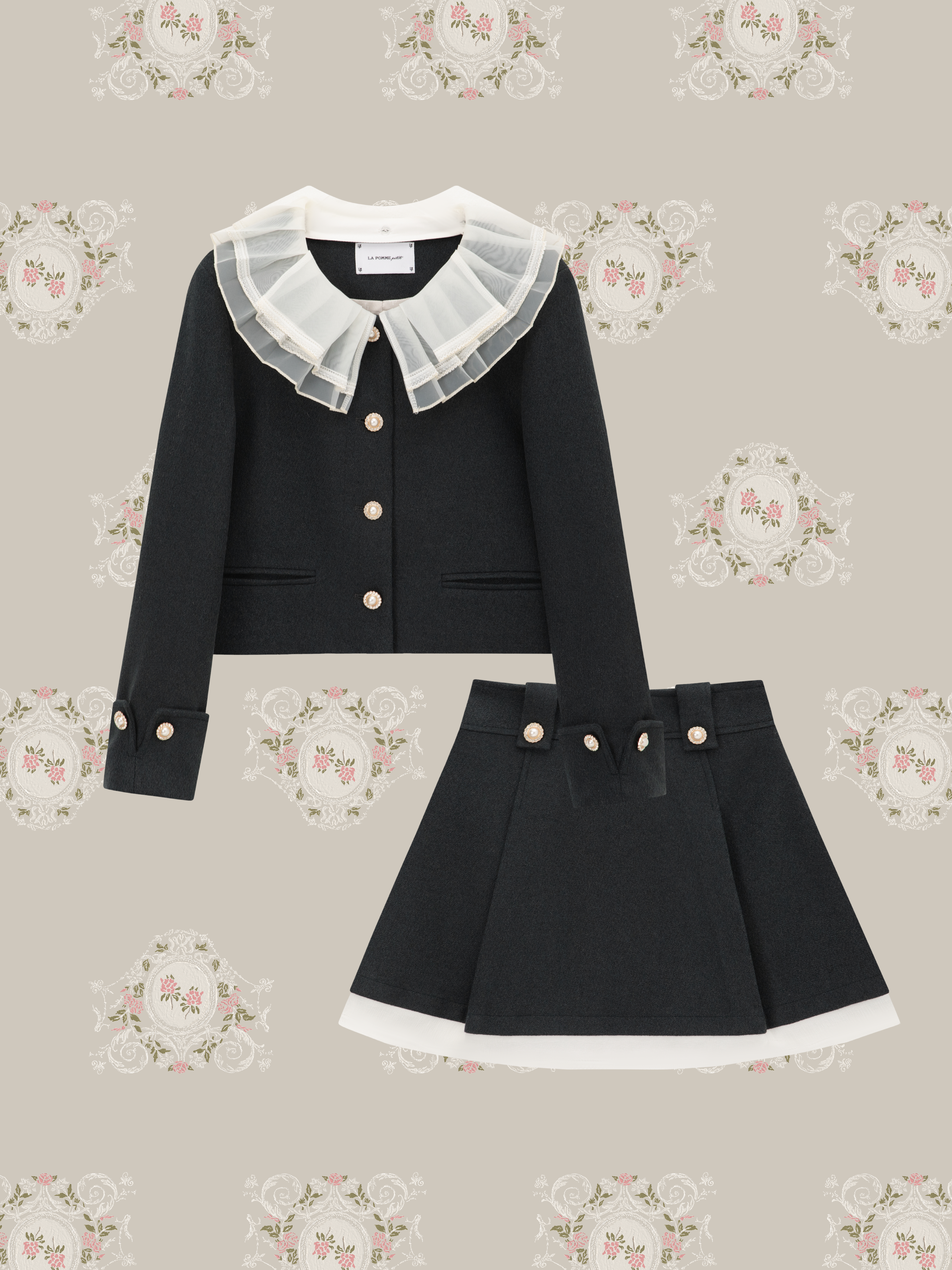 ・予約商品・Princess Lace Collar Woolly Pearl Set Up/プリンセスレースカラーウーリーパールセットアップ