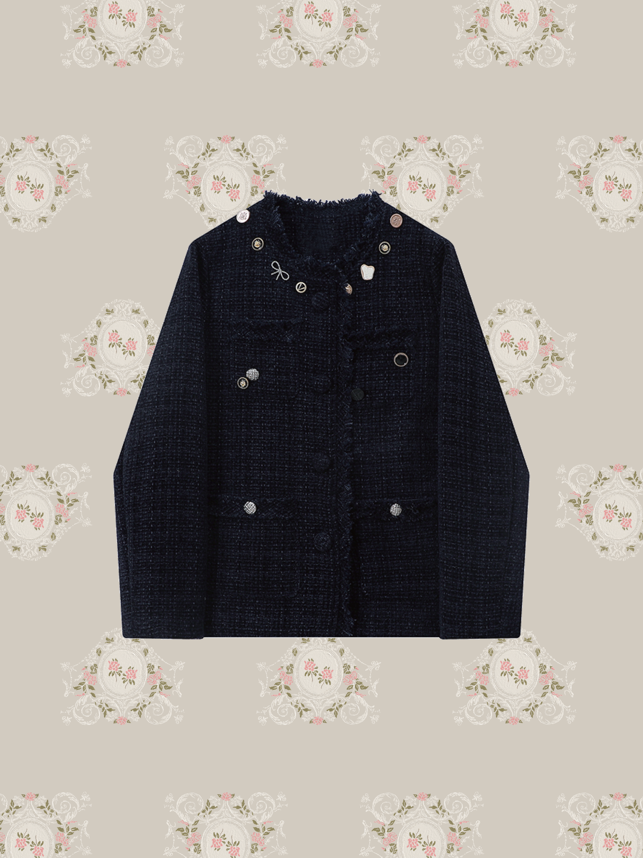 Bijou Style Tweed Inner Down Coat ビジュー風ツイードインナーダウンコート