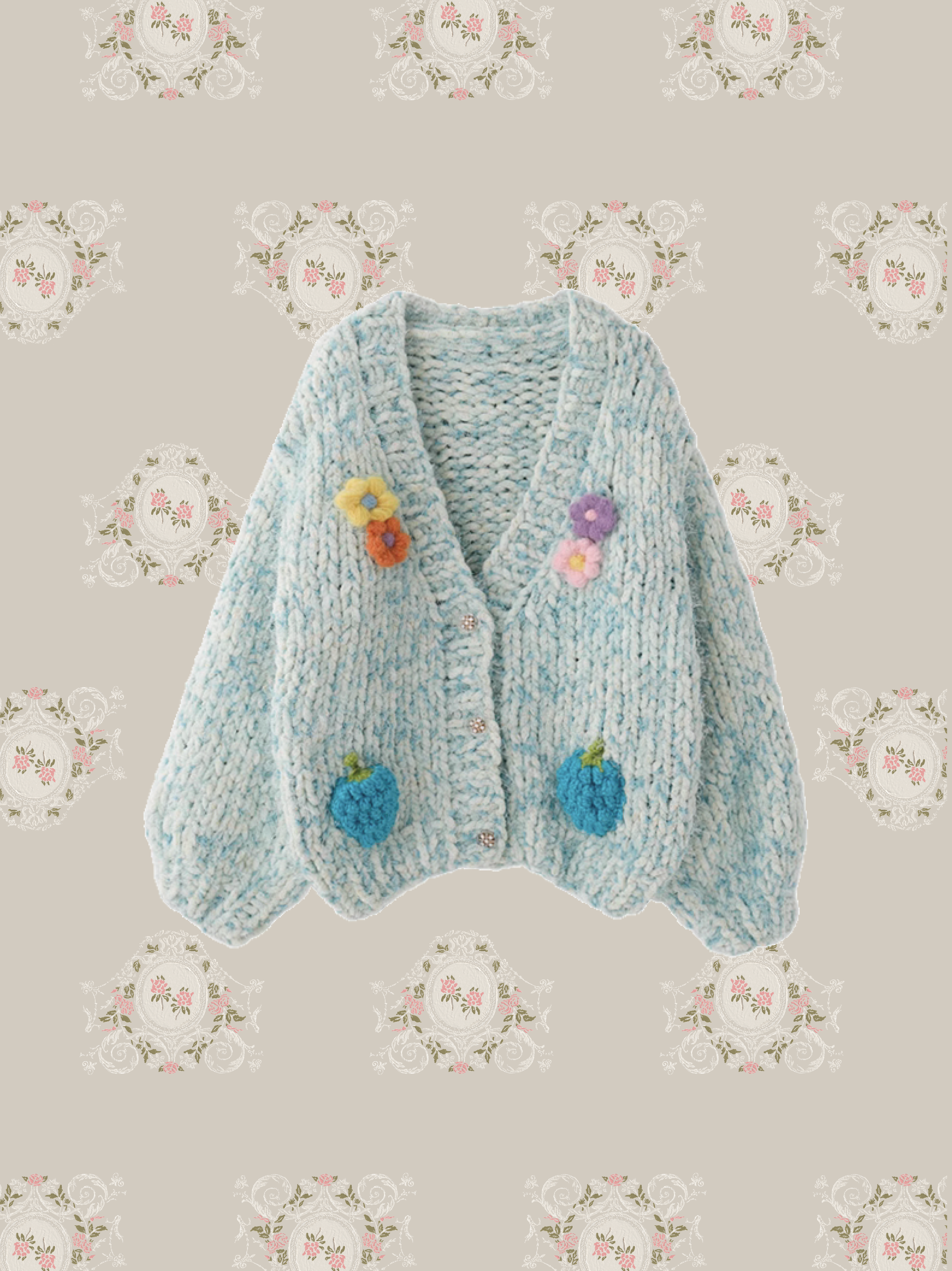 handmade flower knit cardigan
