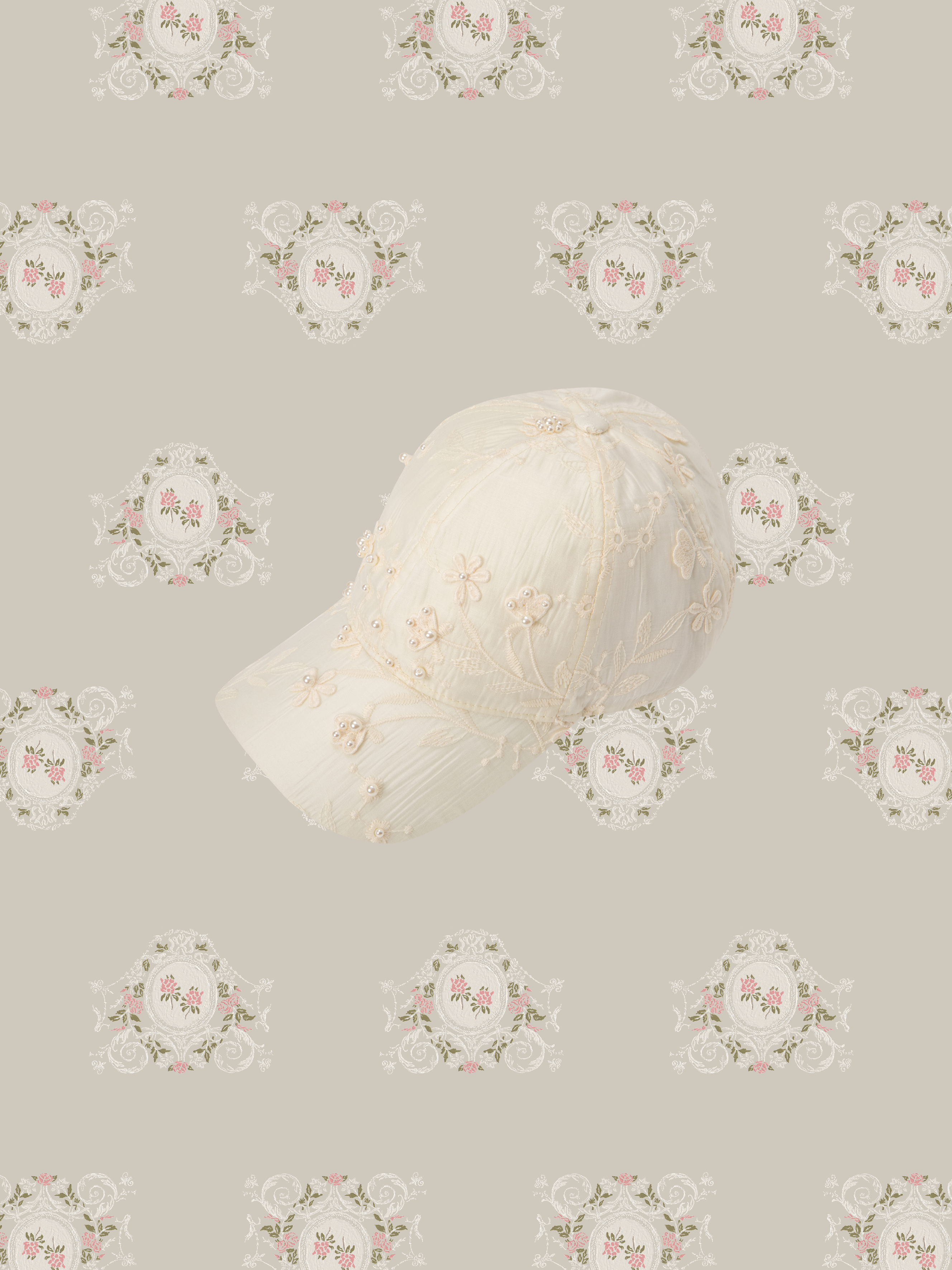 Romantic Embroidery Pearl Cap