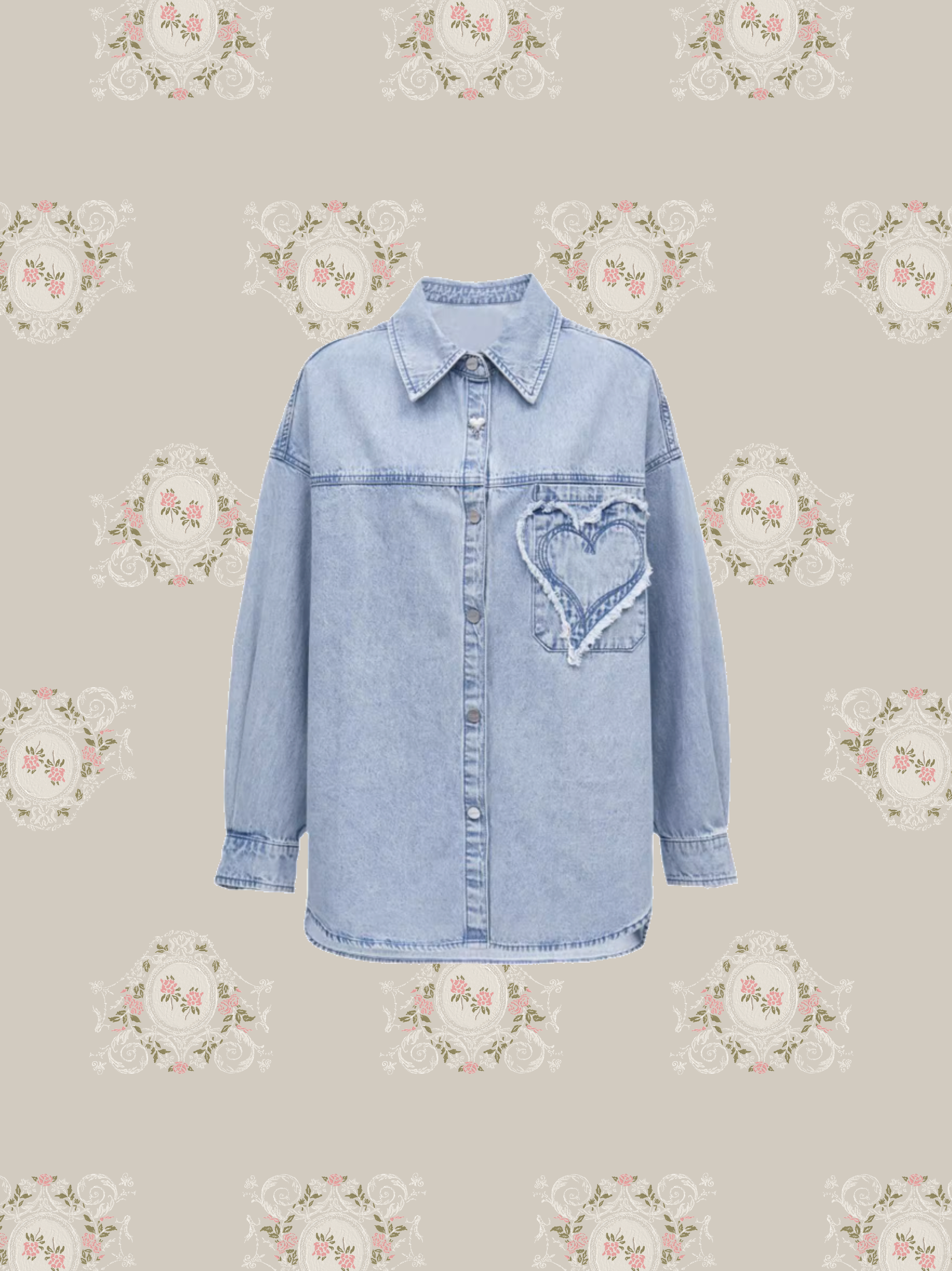 Fringe Heart Pocket Denim Shirt/フリンジハートポケットデニムシャツ