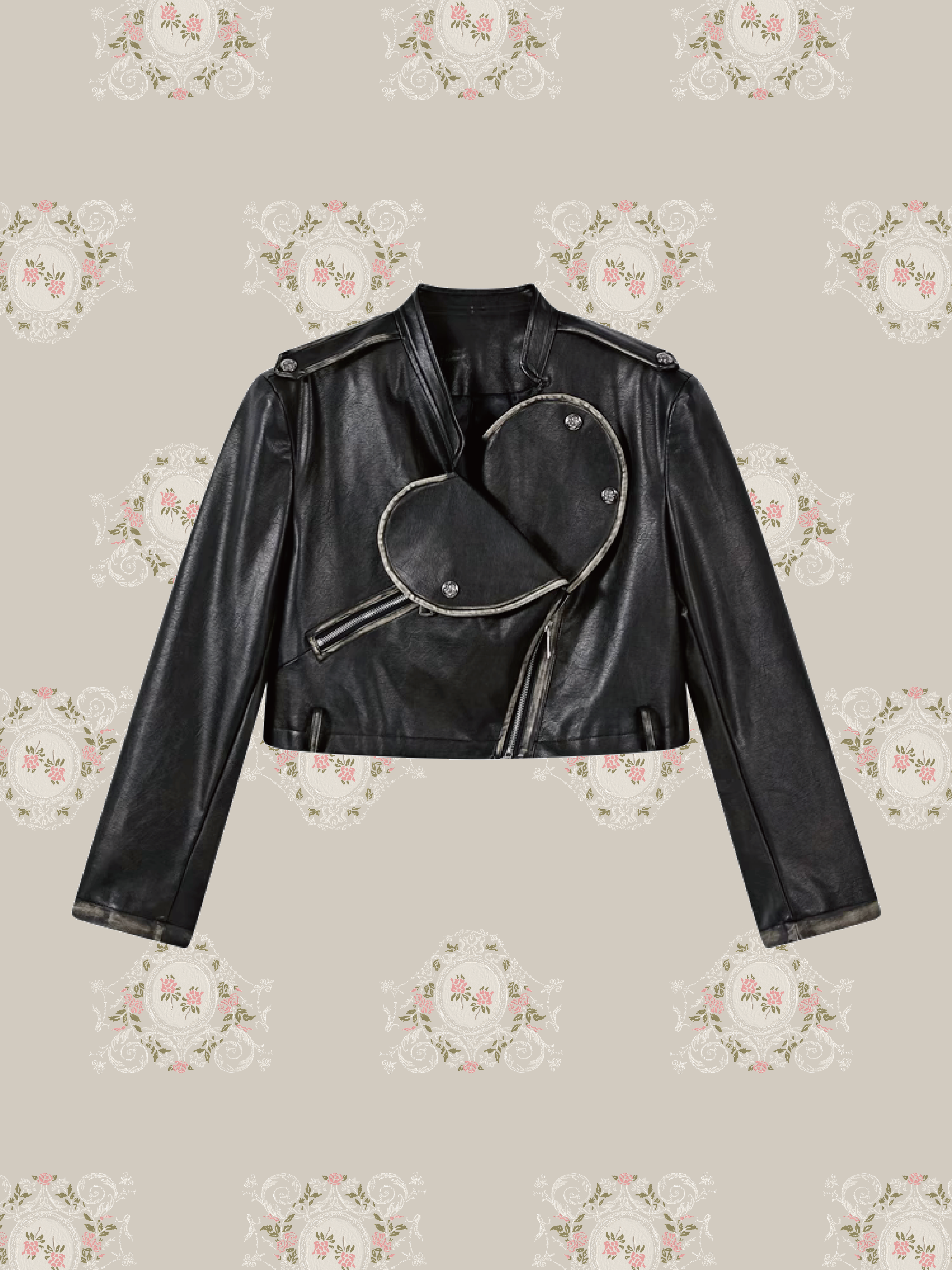 Heart Lapel Leather Short Jacket