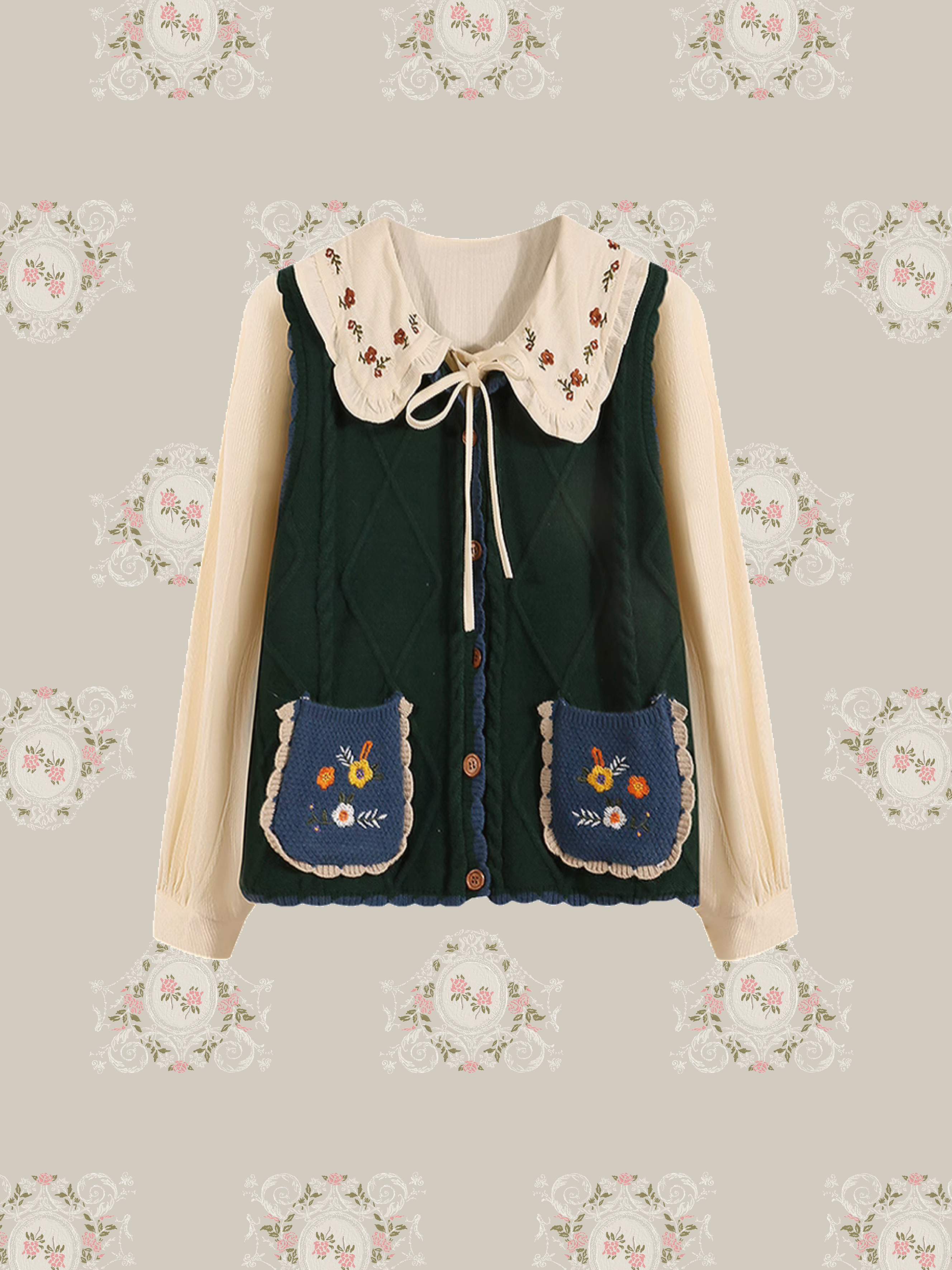 Embroidery Knit Vest Set-Up 刺繍ニットベストセットアップ