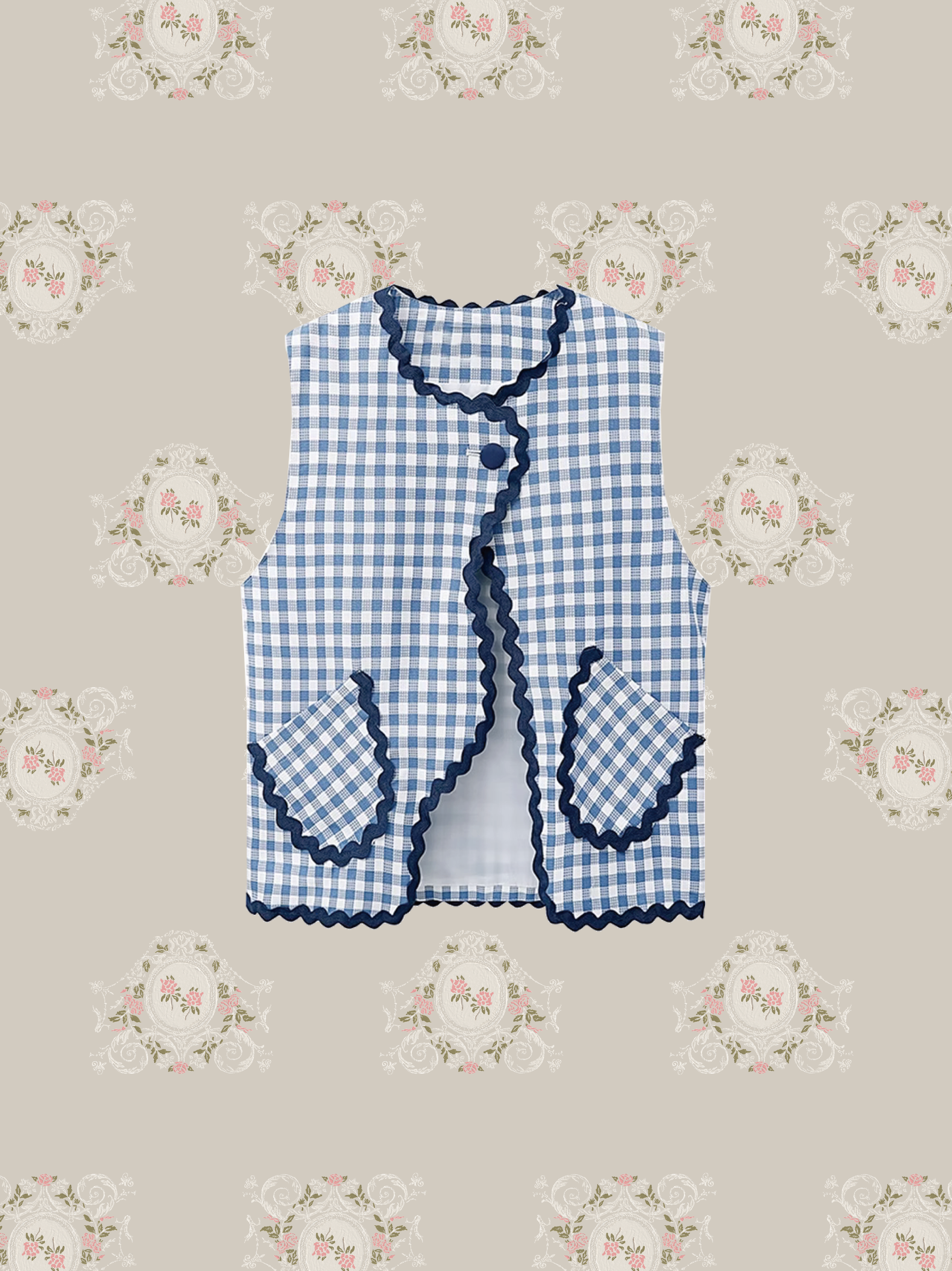 Wave Piping Gingham Vest