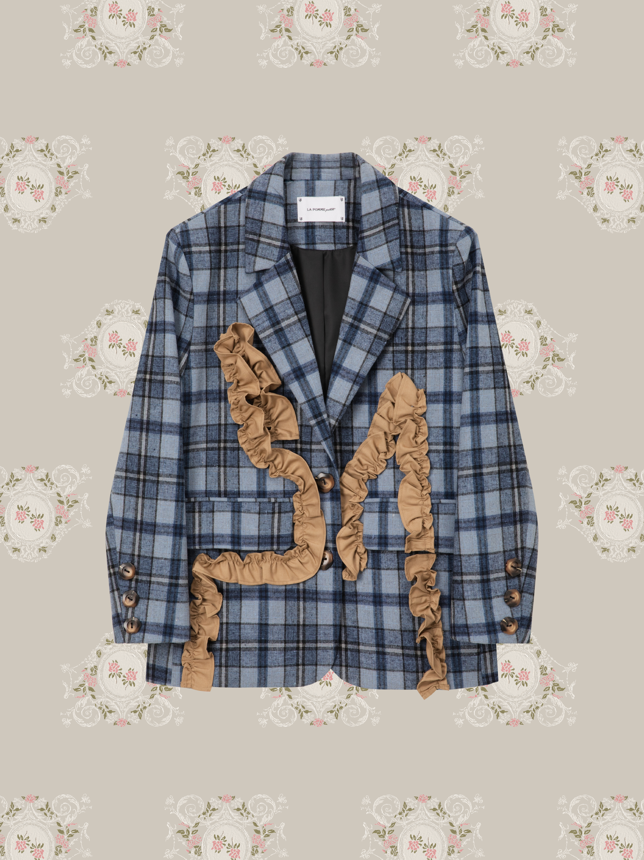 ・予約商品・Check Frill Decorate Jacket/チェック柄フリルジャケット