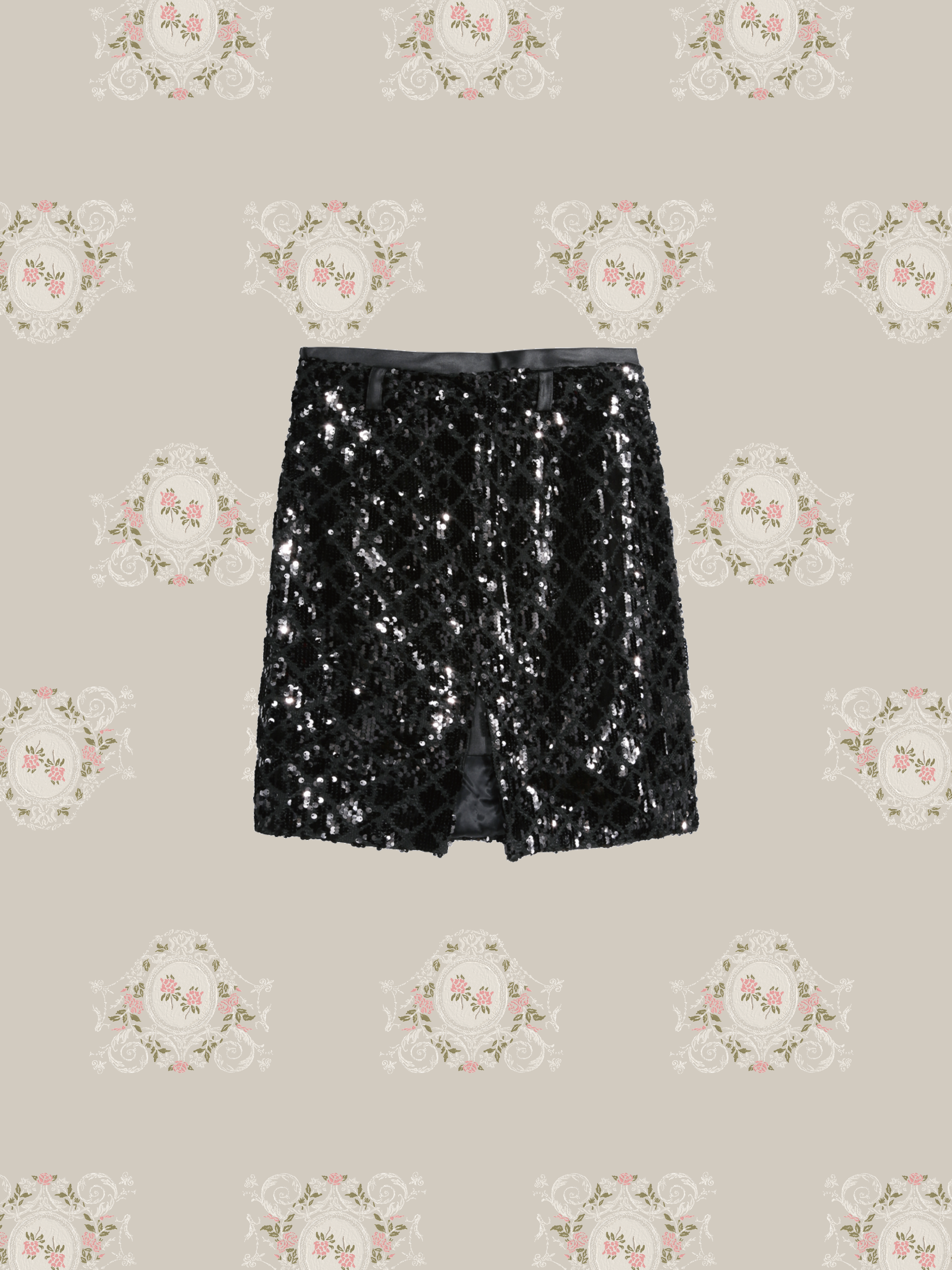 All Black Beads Shinning Short Skirt/オールブラックビーズシャイニングショートスカート
