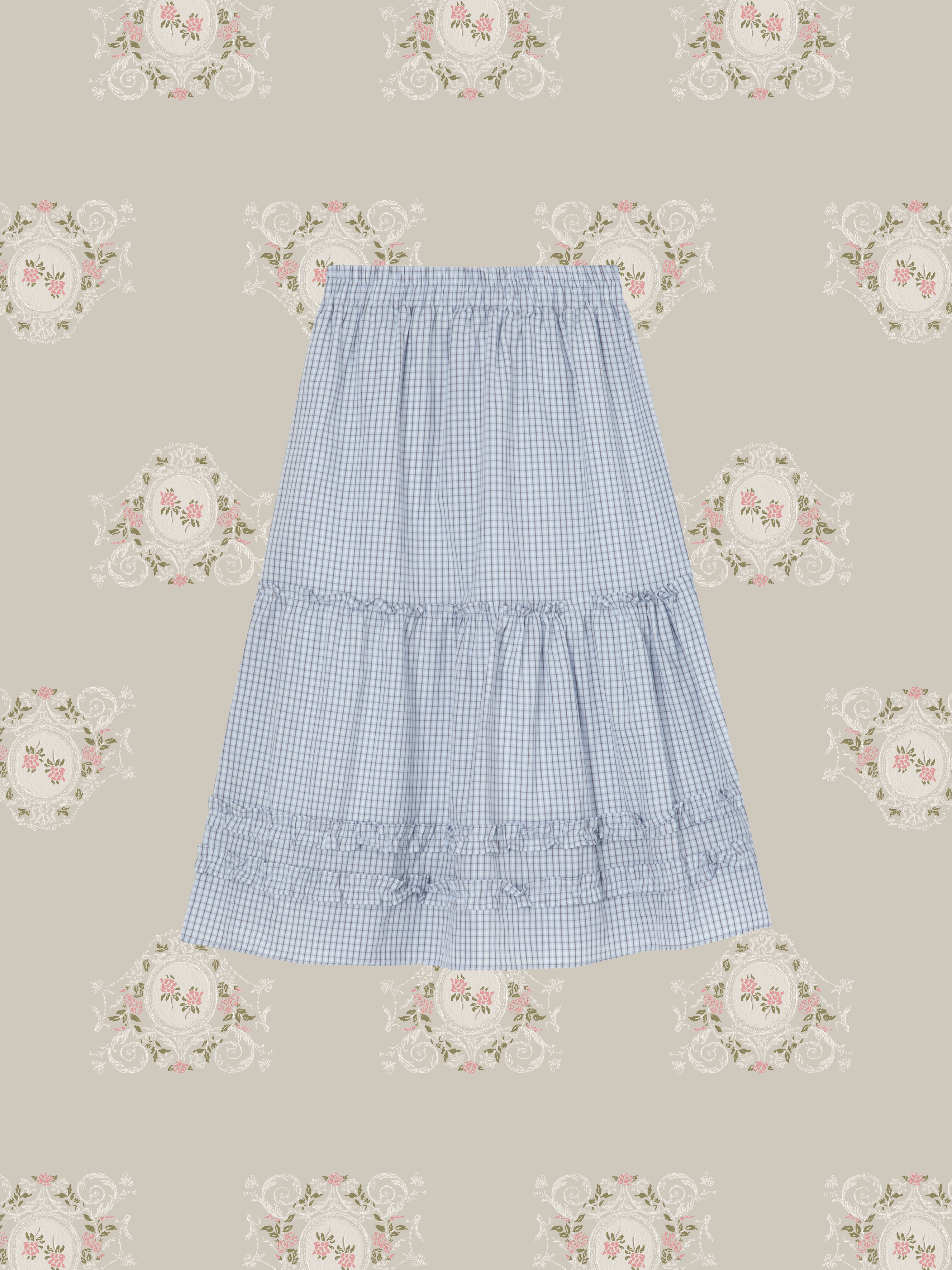 Ruffle-Trim Plaid Midi Skirt/フリル付きチェック柄ミディスカート