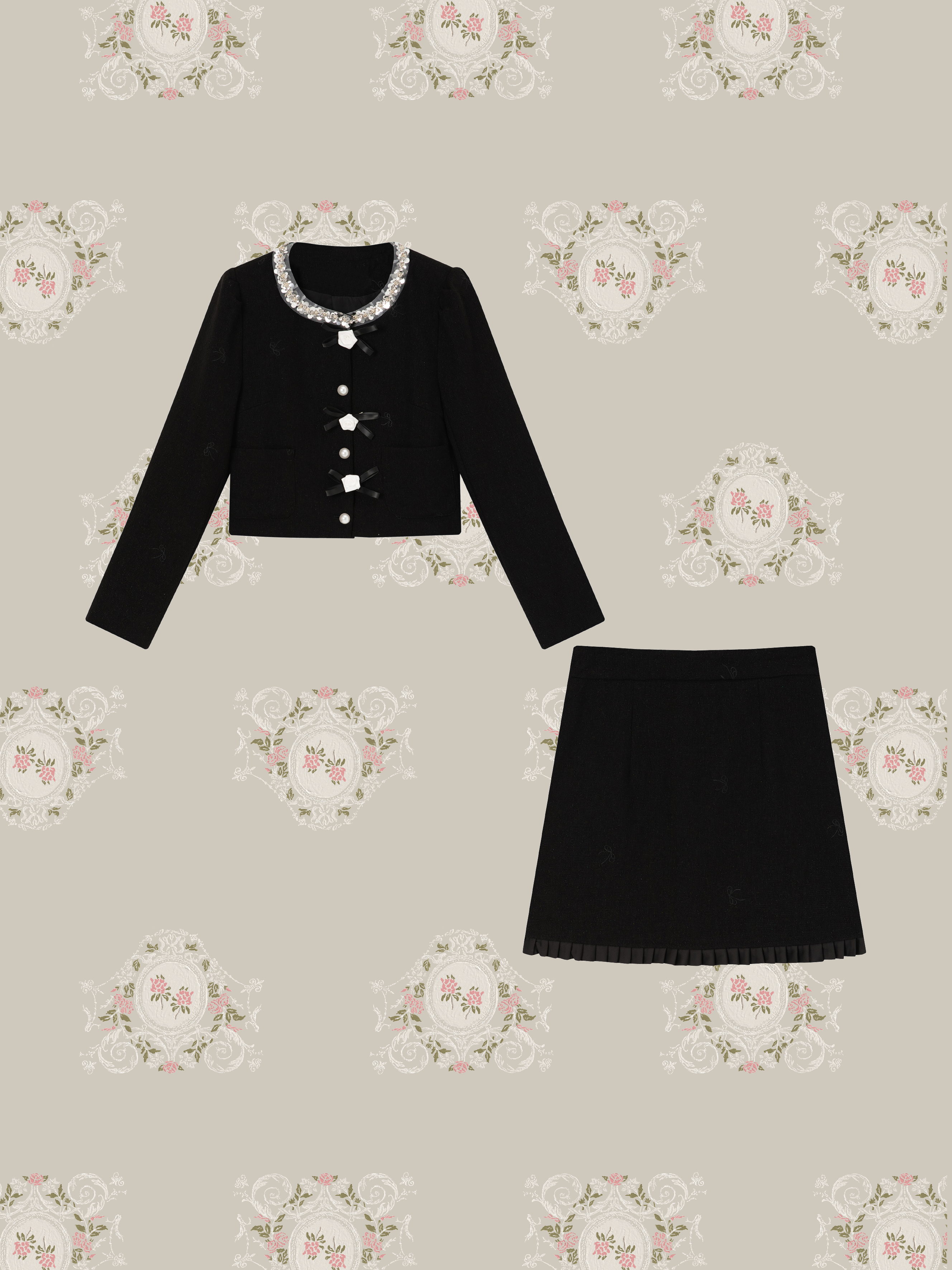 Elegant Tweed Sequin Collar Set Up/エレガントツイードスパンコールカラーセット