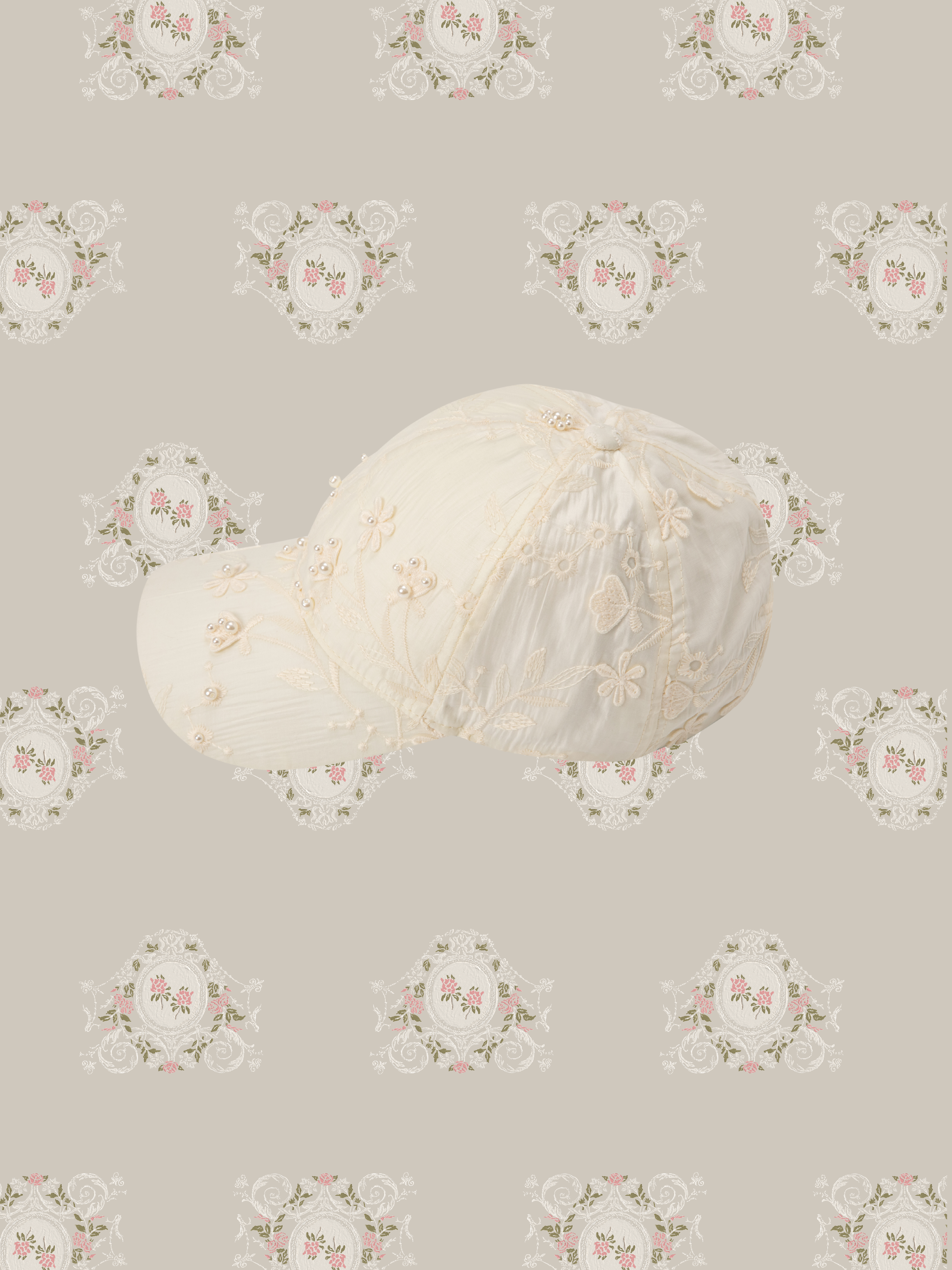 Romantic Embroidery Pearl Cap