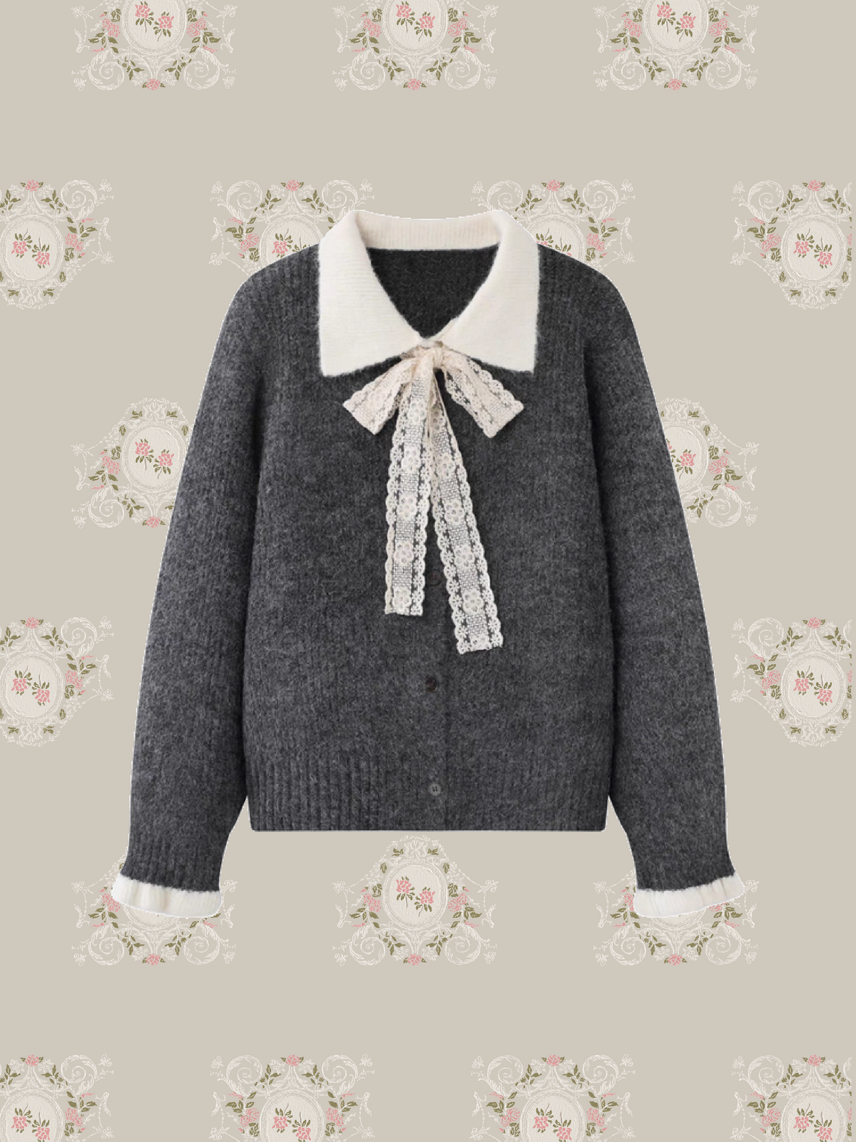 Lace Bow Peter Pan Collar Cardigan/レースリボンピーターパンカラーカーディガン