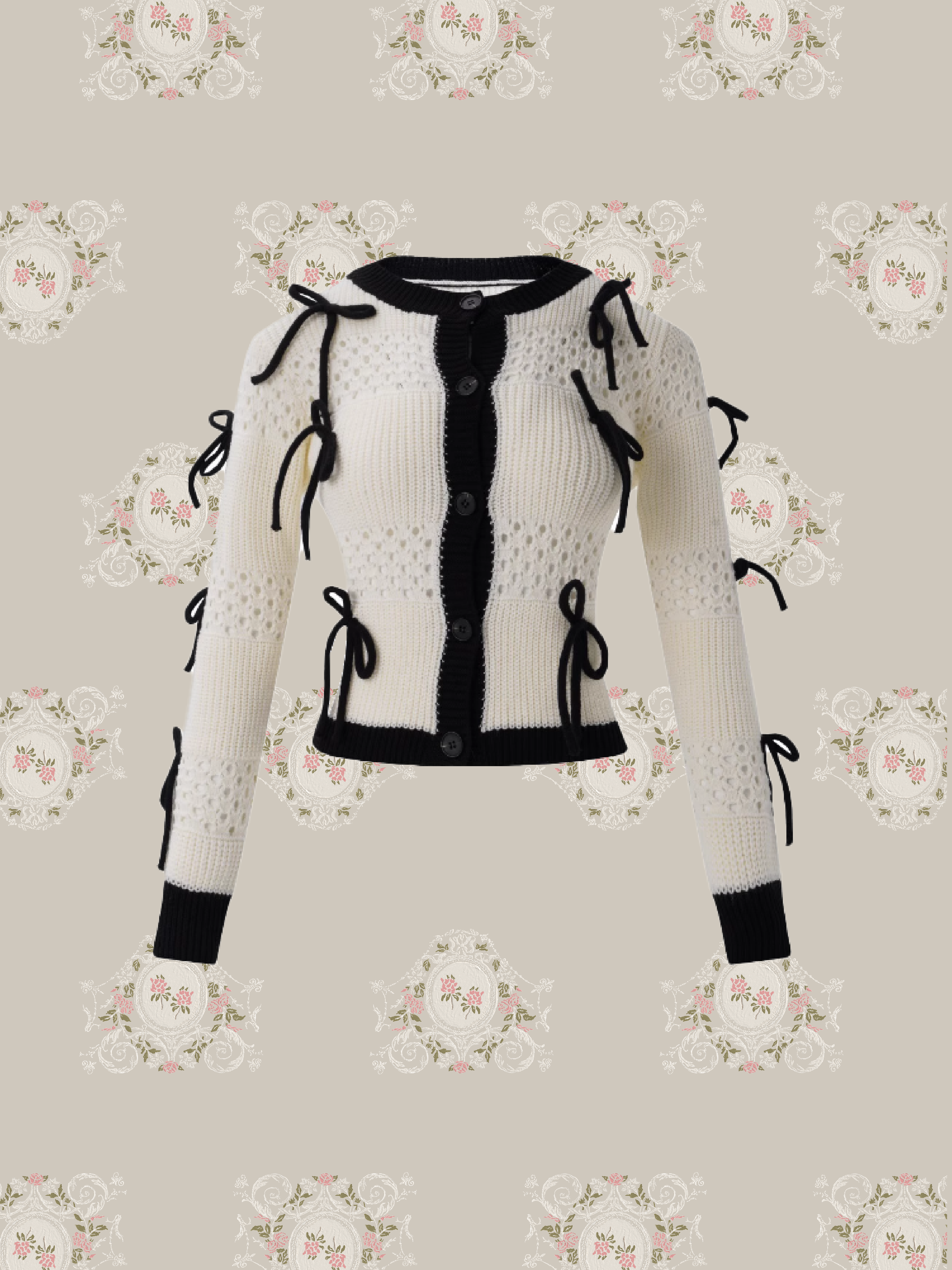 Ribbon Applique Cropped Cardigan/リボンアップリケクロップドカーディガン