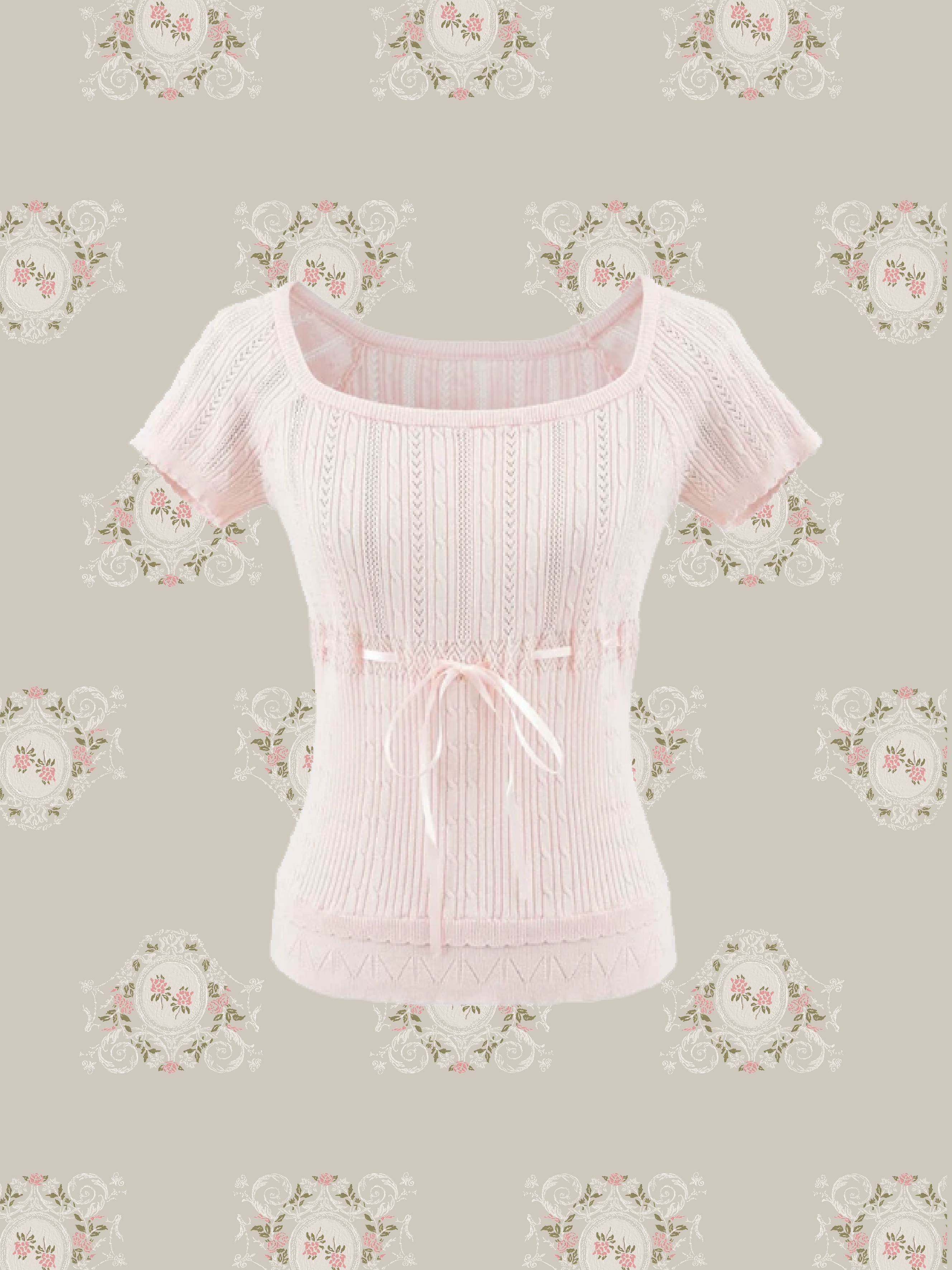 Square Neck Drawstring Knit Top/スクエアネックドローストリングニットトップス
