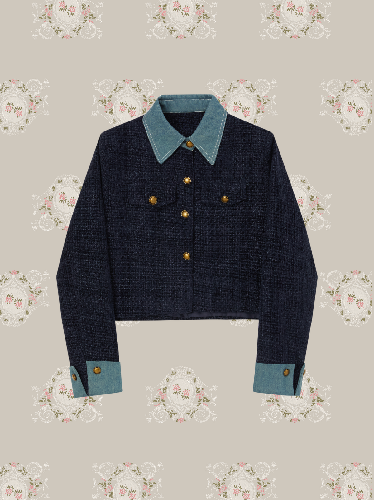 Denim Contrast Tweed Cropped Jacket Set Up/デニムツイードクロップドジャケットセットアップ