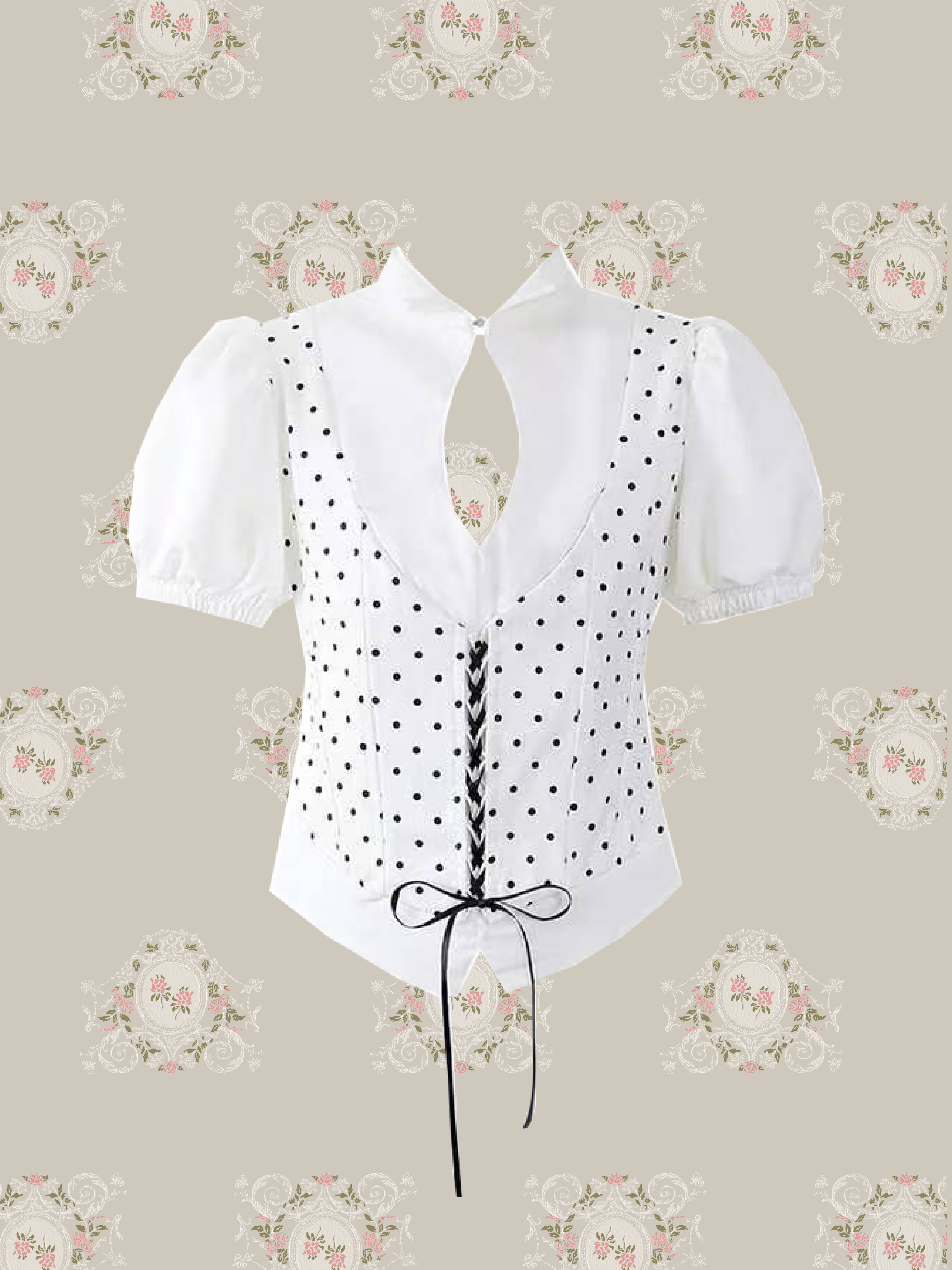 Ivory Polka Lace Up Flare Skirt Set Up/アイボリードット柄レースアップフレアスカートセット