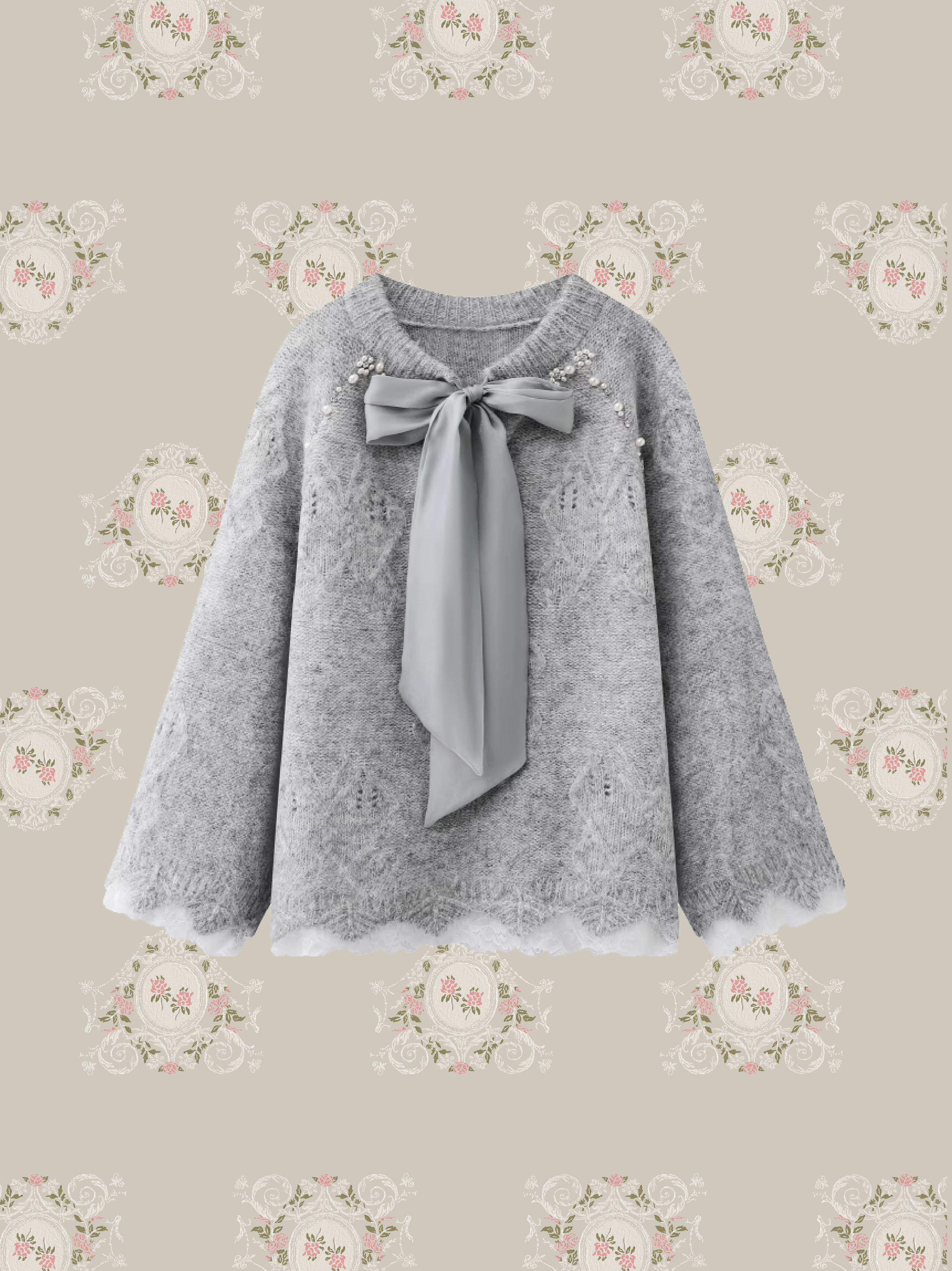 Sweet Beads Deco Ribbon Sweater/スイートビーズデコリボンセーター