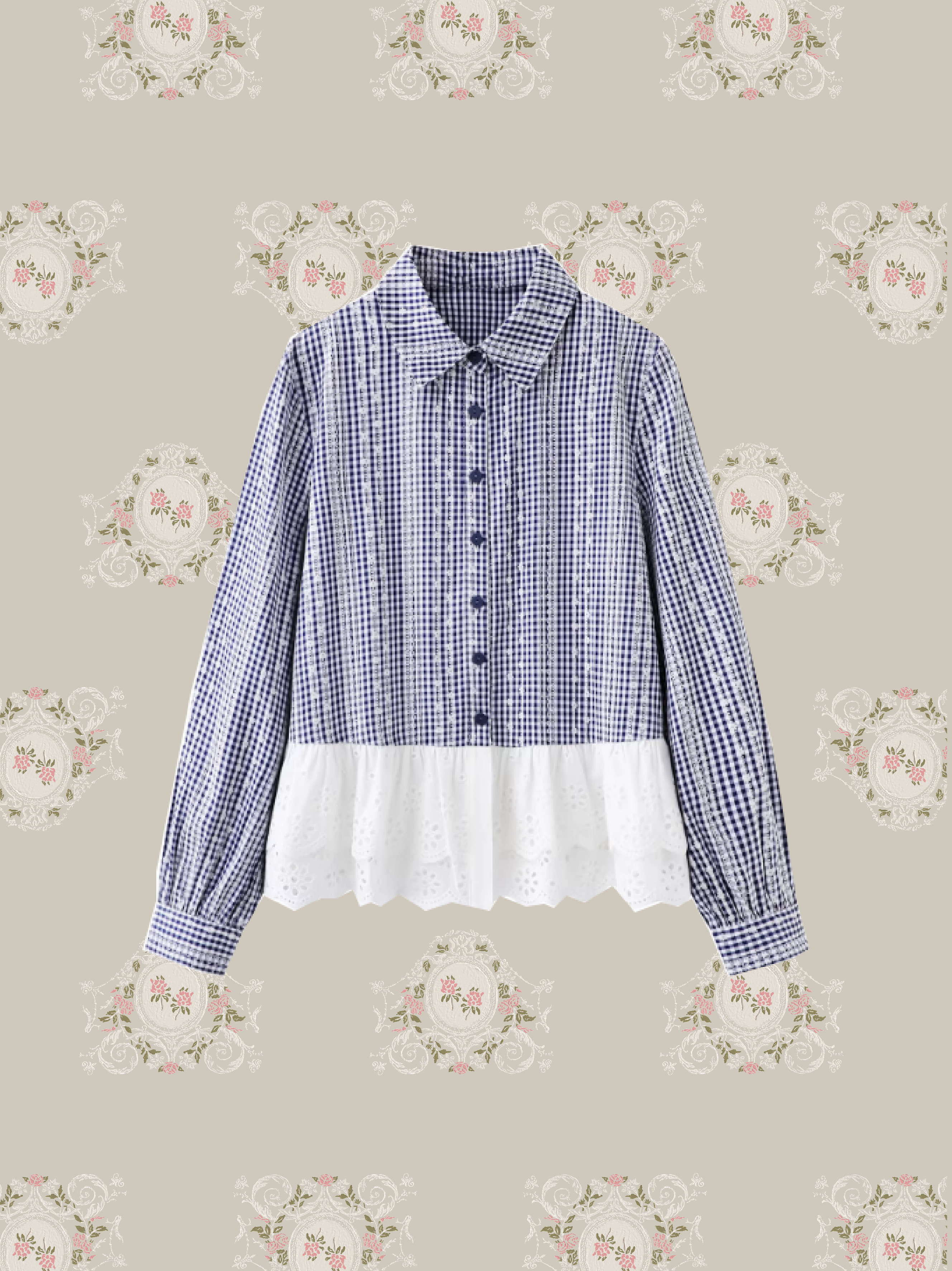 Emboss Floral Frill Shirt Vest Set Up/エンボスフローラルフリルシャツベストセットアップ