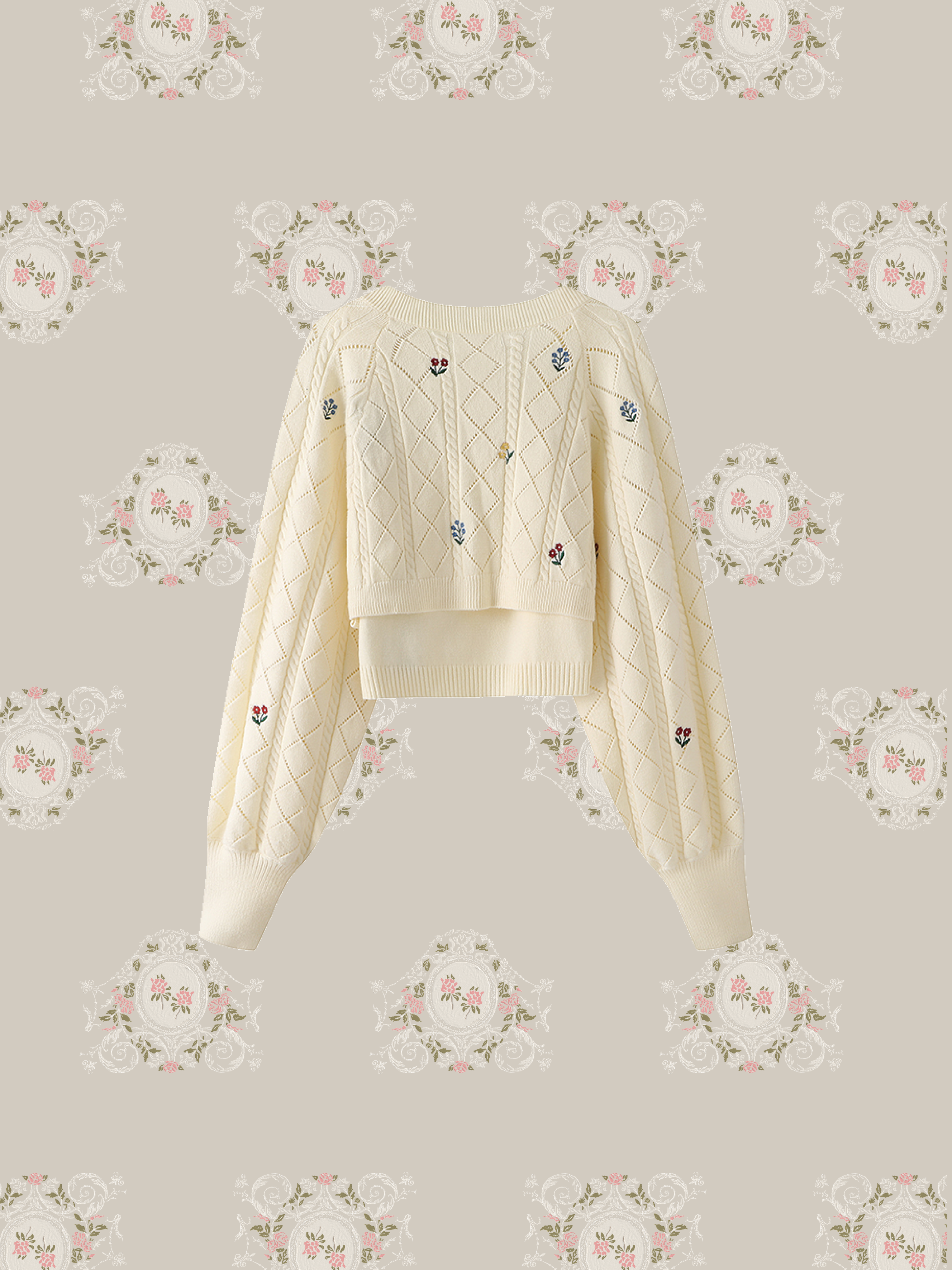 Flower Embroidery Cardigan Set-Up  フラワー刺繍カーディガンセットアップ