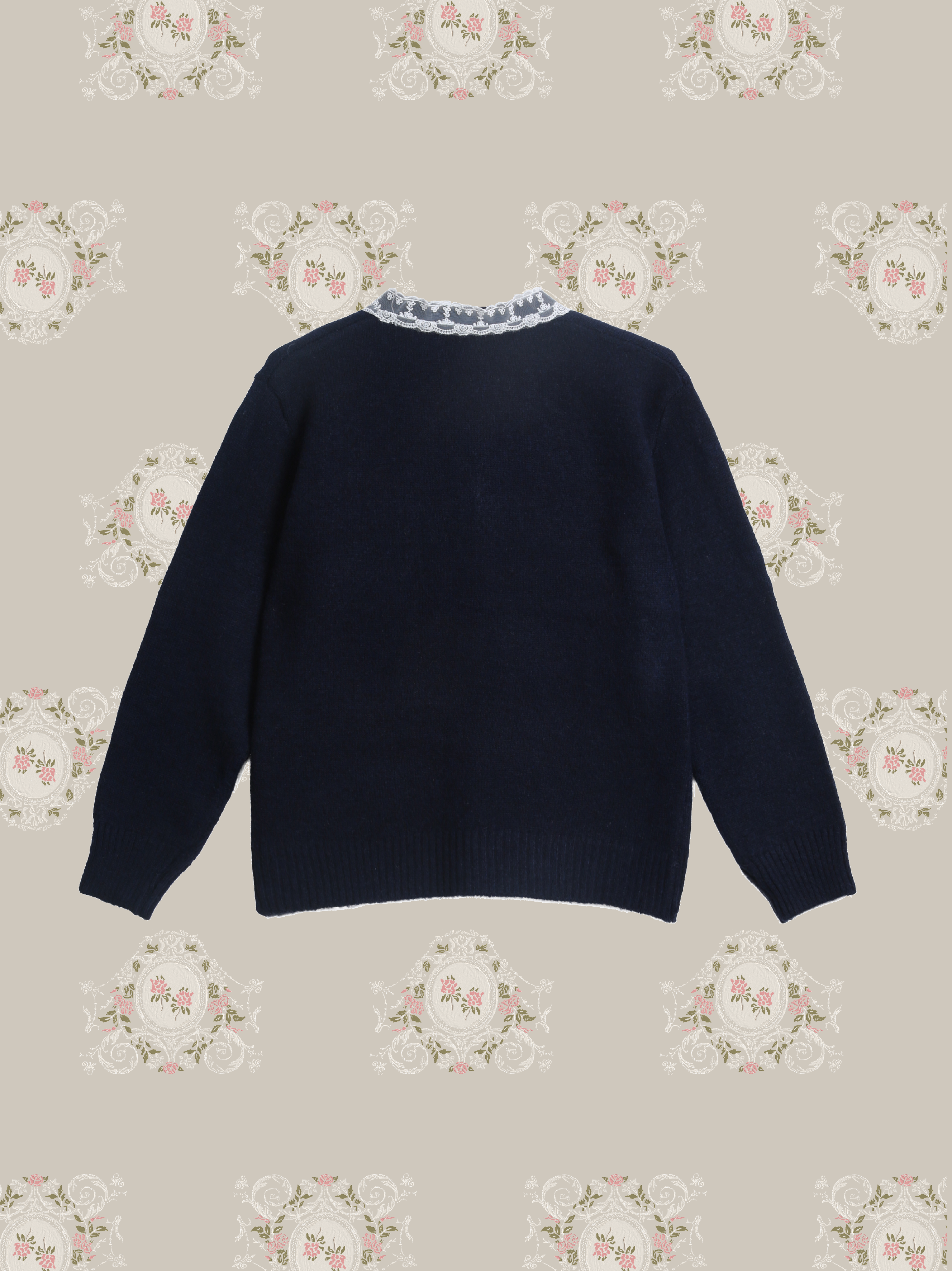 Lace Detail Ribbon Deco Cardigan/レースリボンデコカーディガン