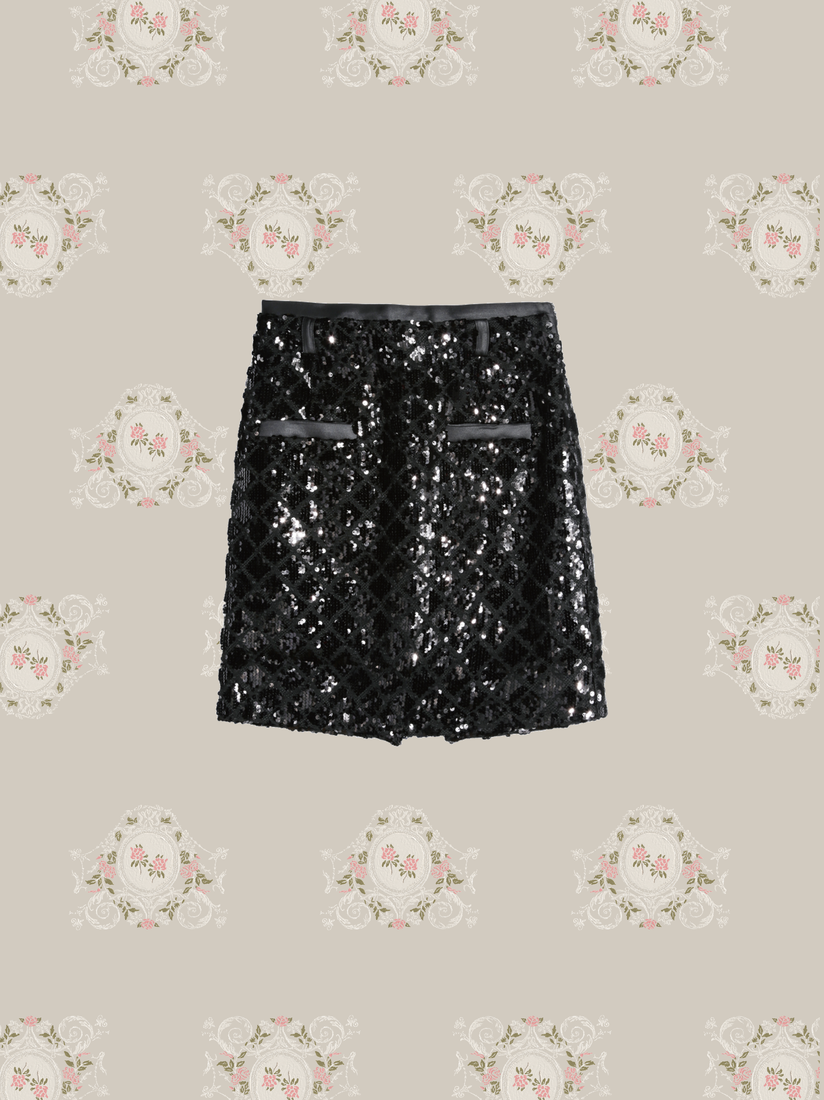 All Black Beads Shinning Short Skirt/オールブラックビーズシャイニングショートスカート