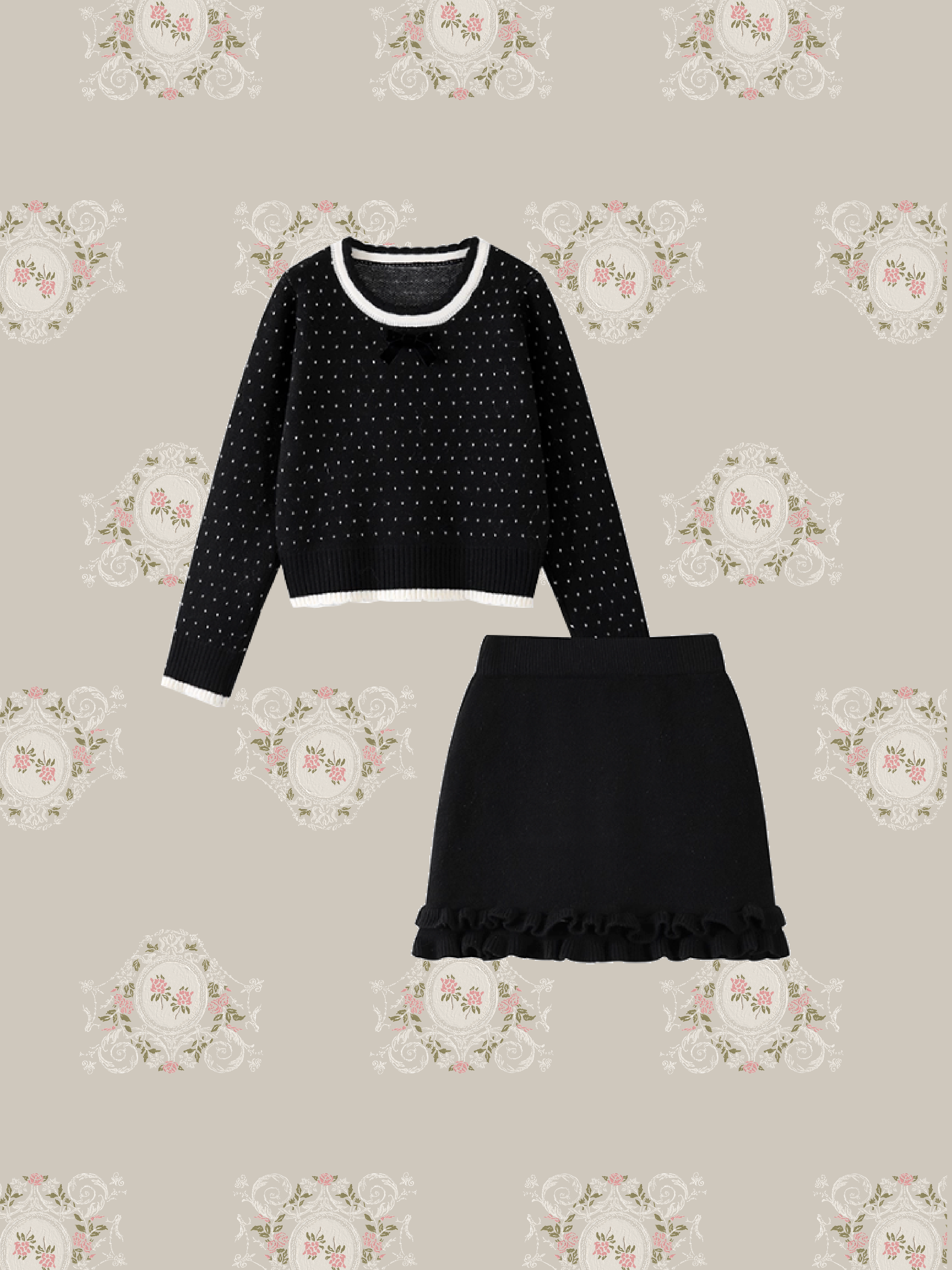 Dots Frill Piping Knit Set Up/ドットフリルパイピングニットセットアップ