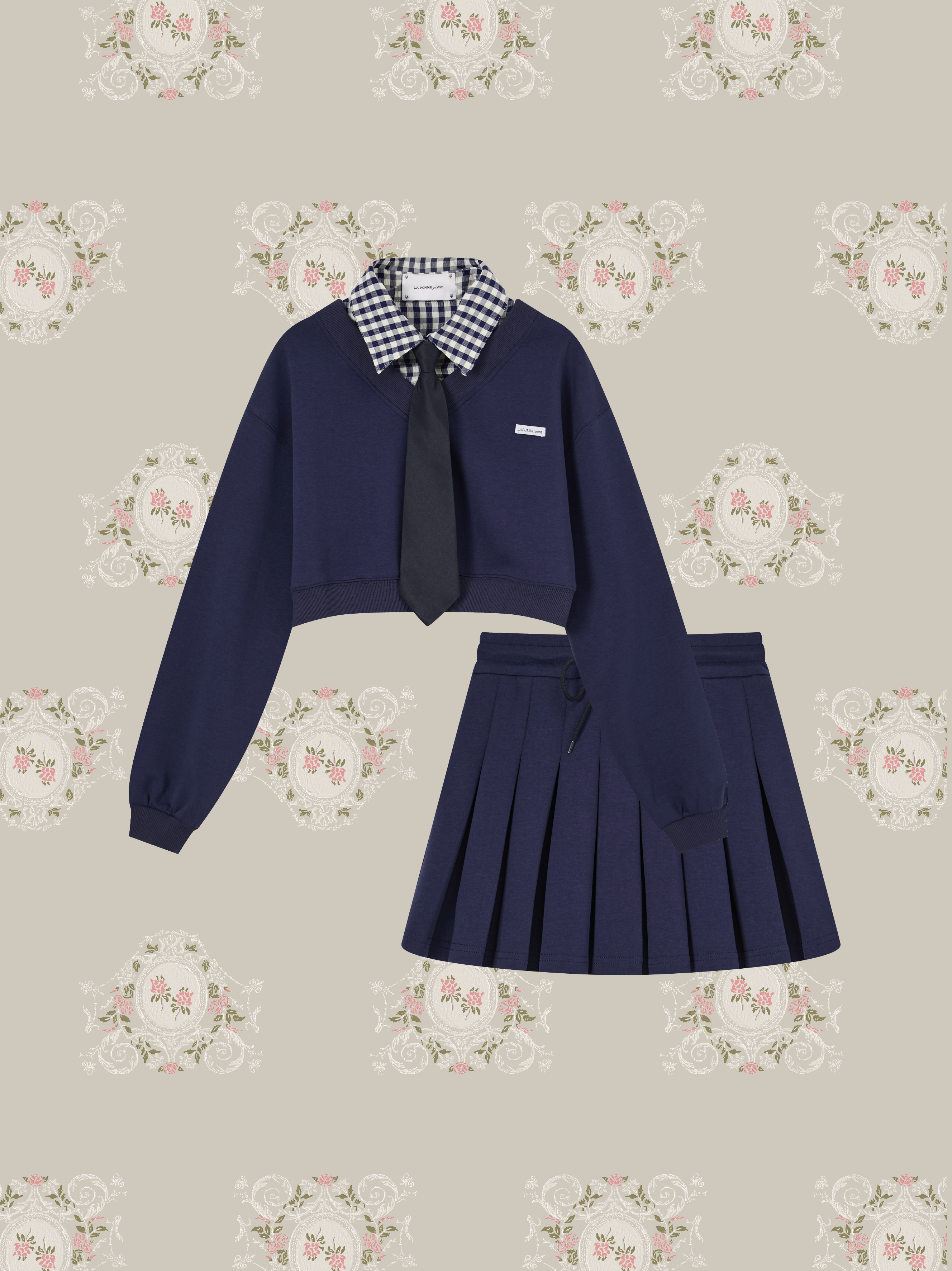 ・予約商品・Preppy Macaron Sweat Pleats Skirt Set Up/プレッピーマカロン風スウェットプリーツスカートセットアップ