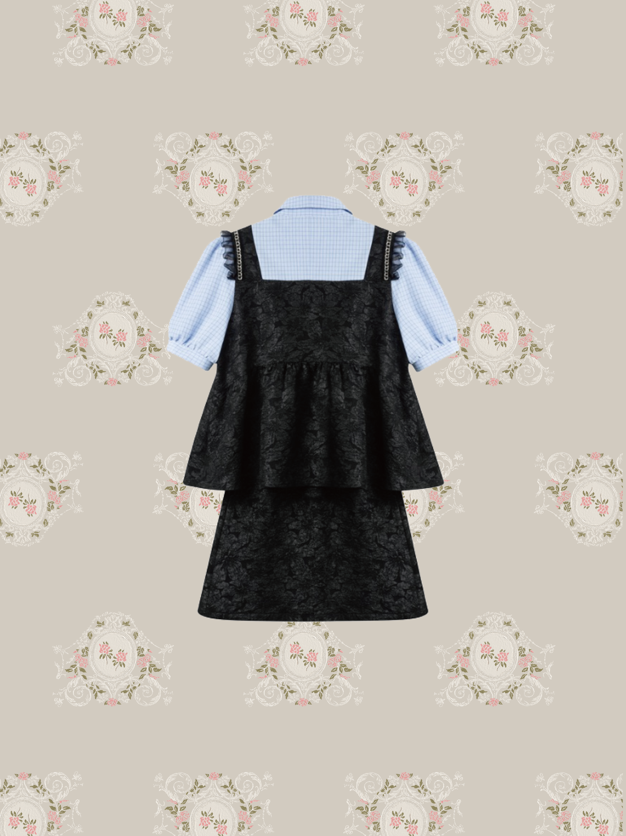 Classy Flower Emboss Shirt Skirt Set up