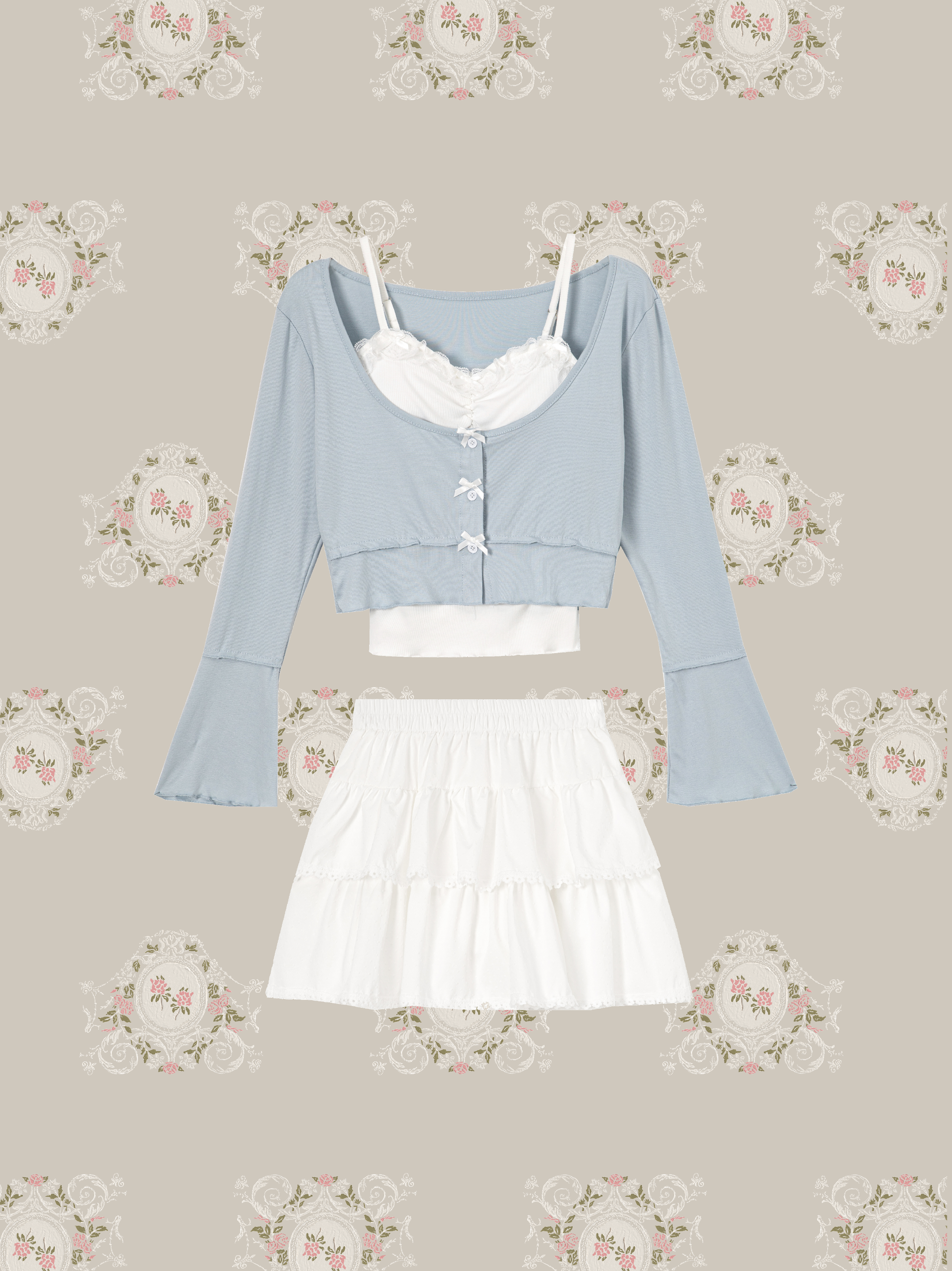 Romantic Ribbon Cardigan 3 Items Set Up/ロマンティックリボンカーディガン3点セット