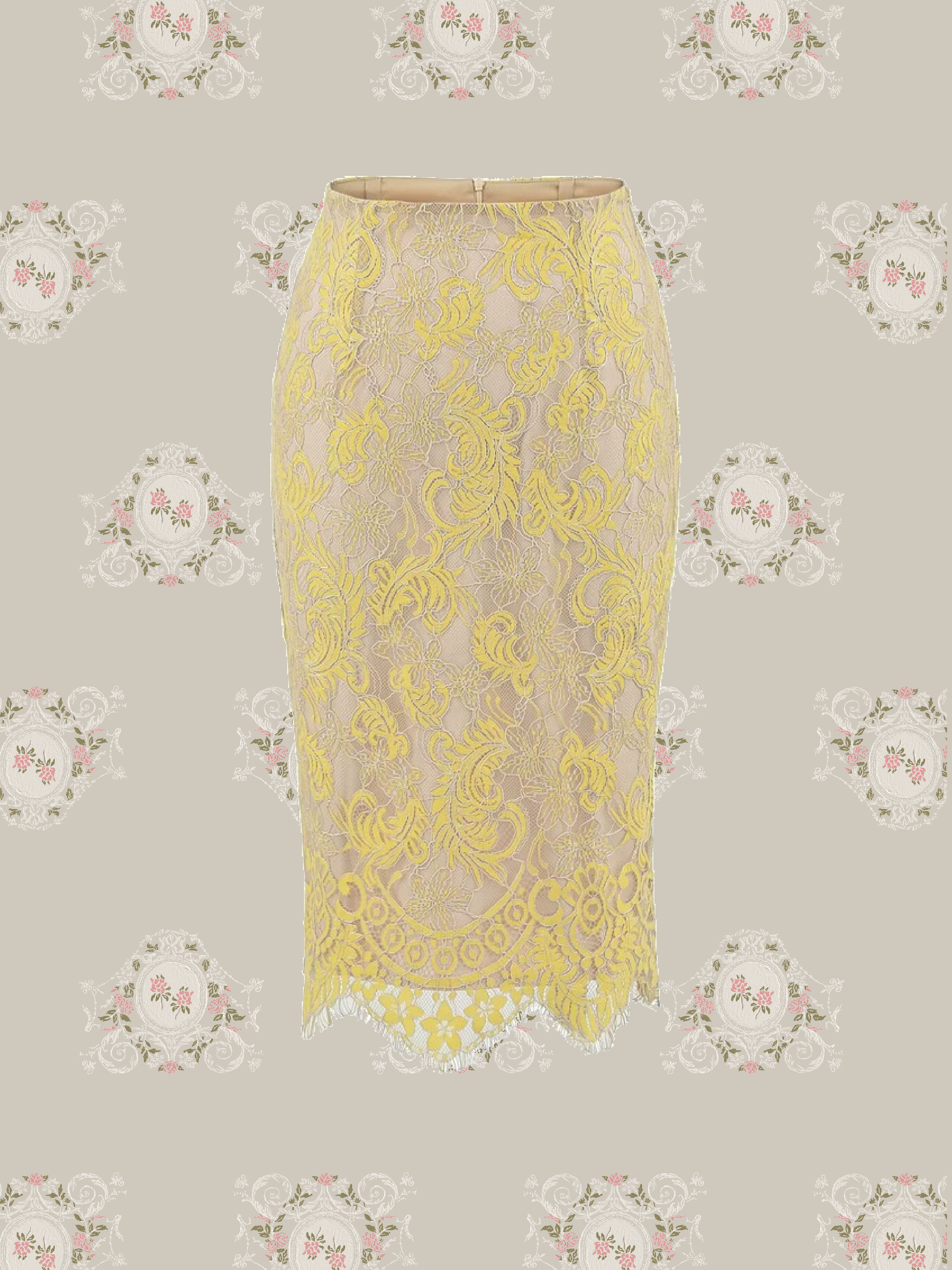 Jacquard Pastel Floral Lace Midi Skirt/ジャカードパステル花柄レースミディスカート