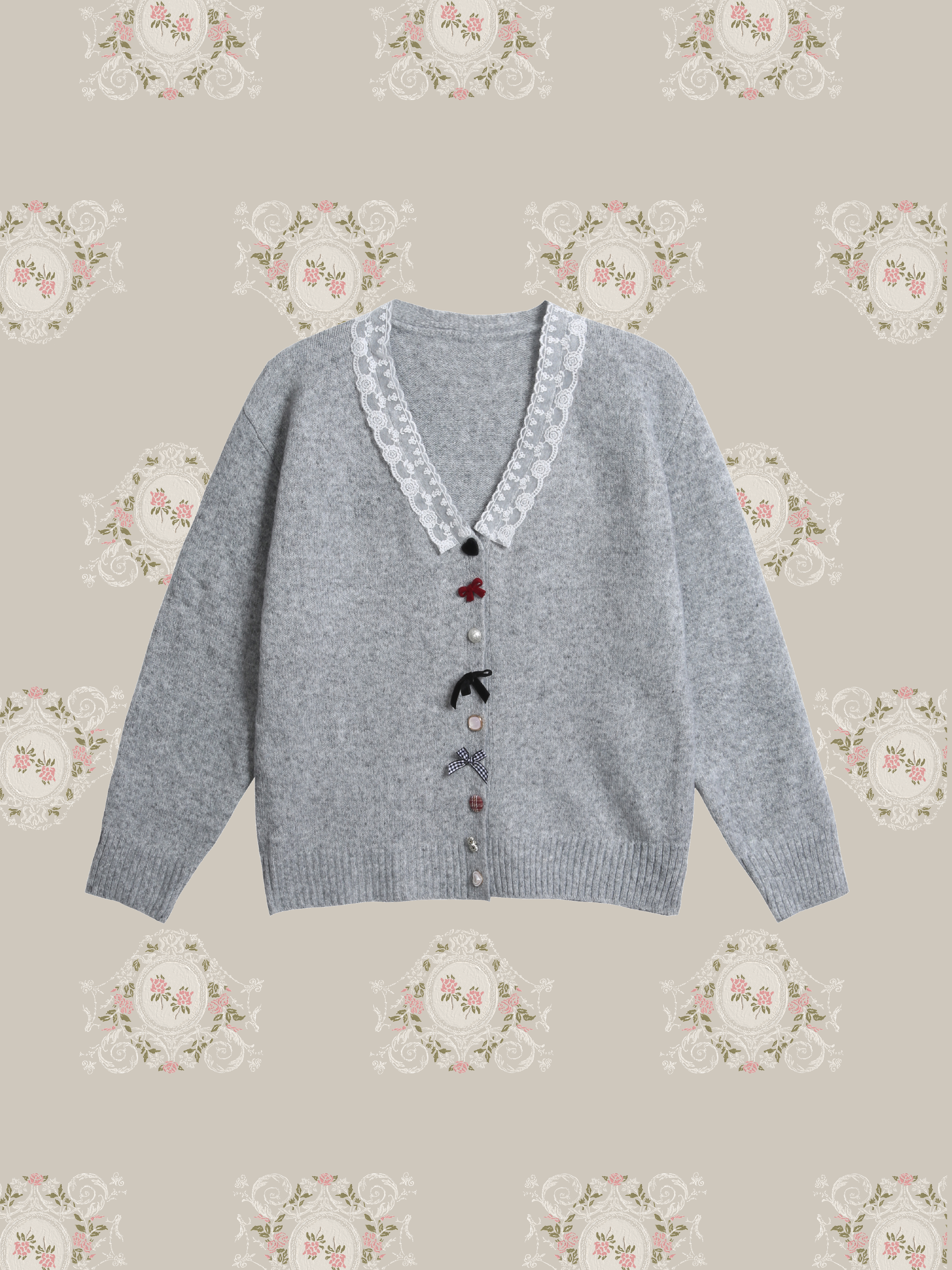 Lace Detail Ribbon Deco Cardigan/レースリボンデコカーディガン