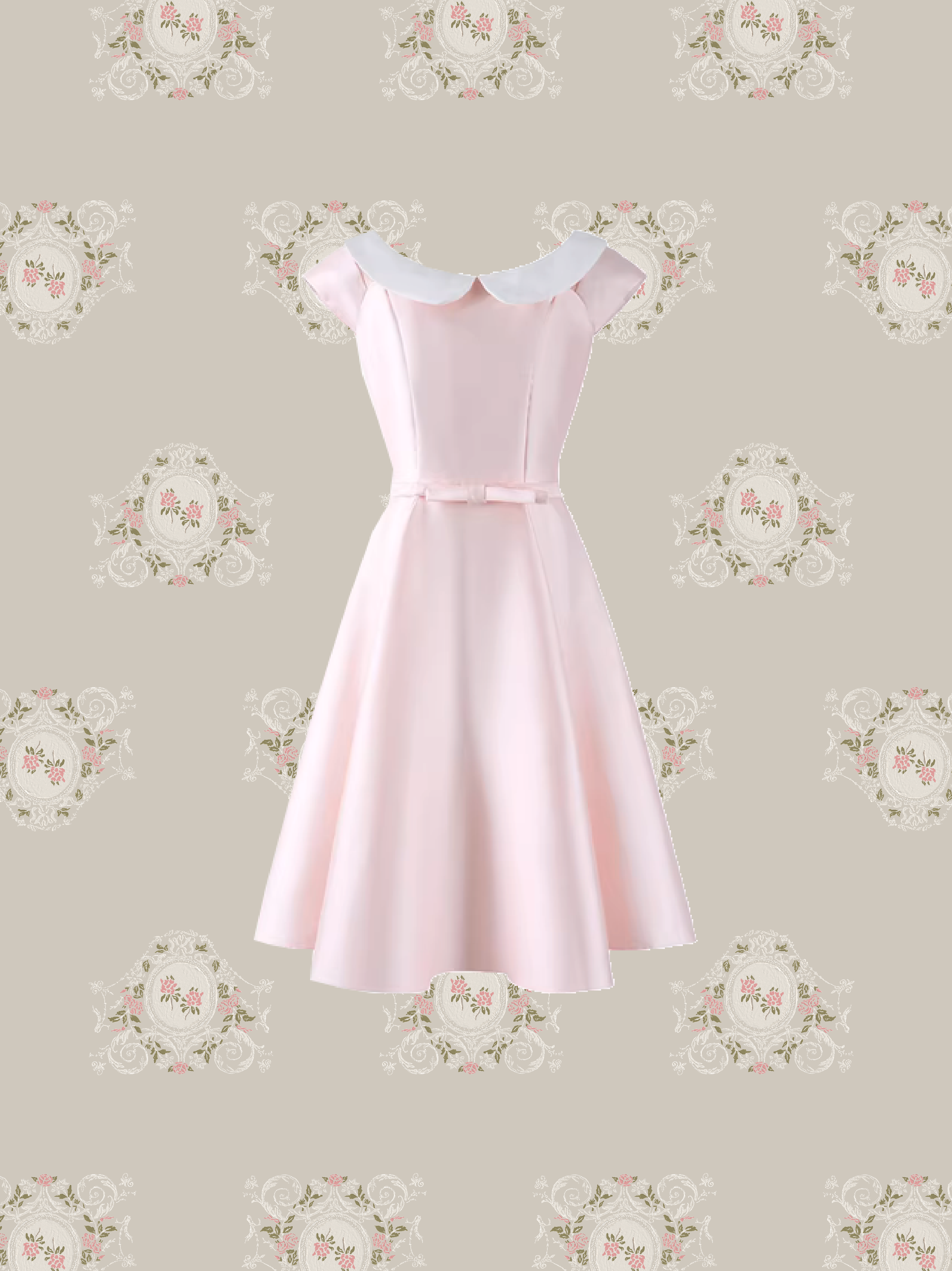 Elegant Collar Waisted Satin Dress/エレガント襟ウエストサテンドレス