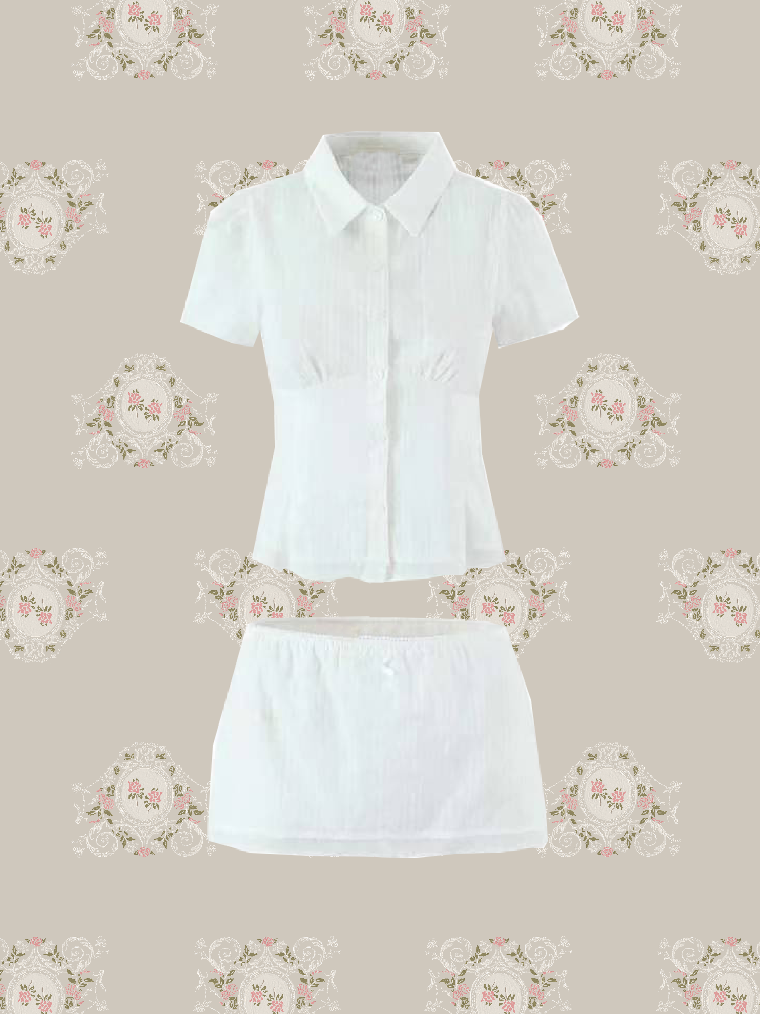 Sweet Plaid Lace Piping Shirt Set Up/スウィートチェック柄レースパイピングシャツセットアップ