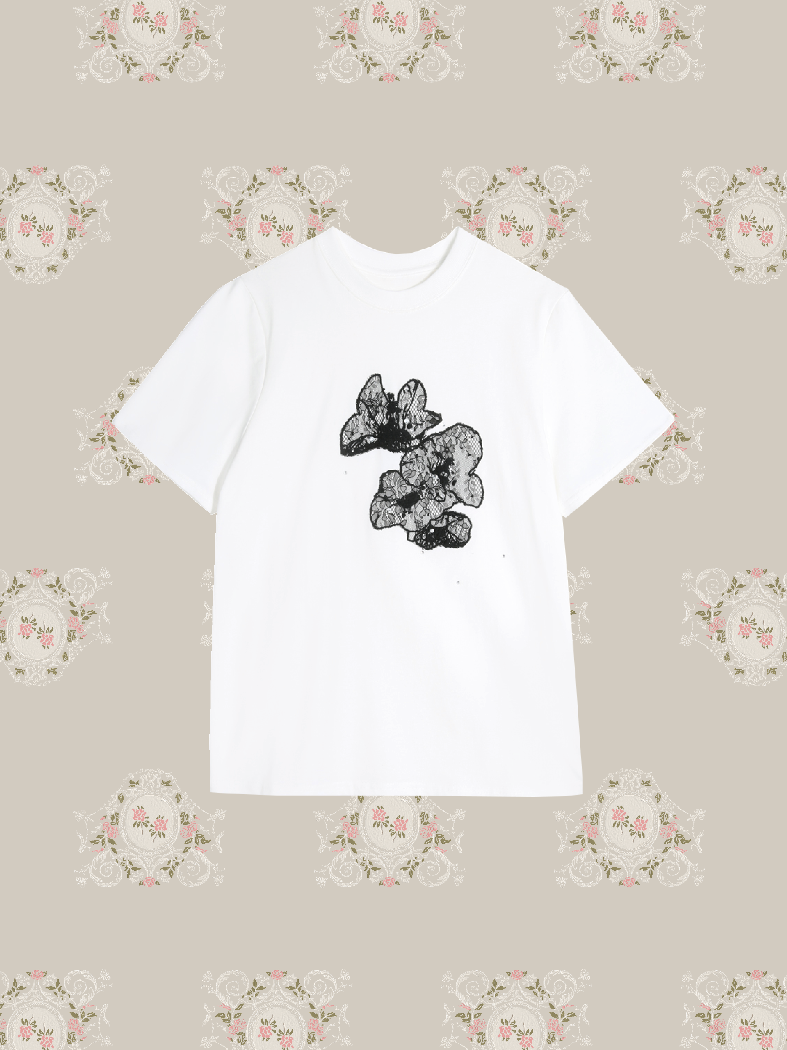 Lace Applique T-shirt/レースアップリケTシャツ