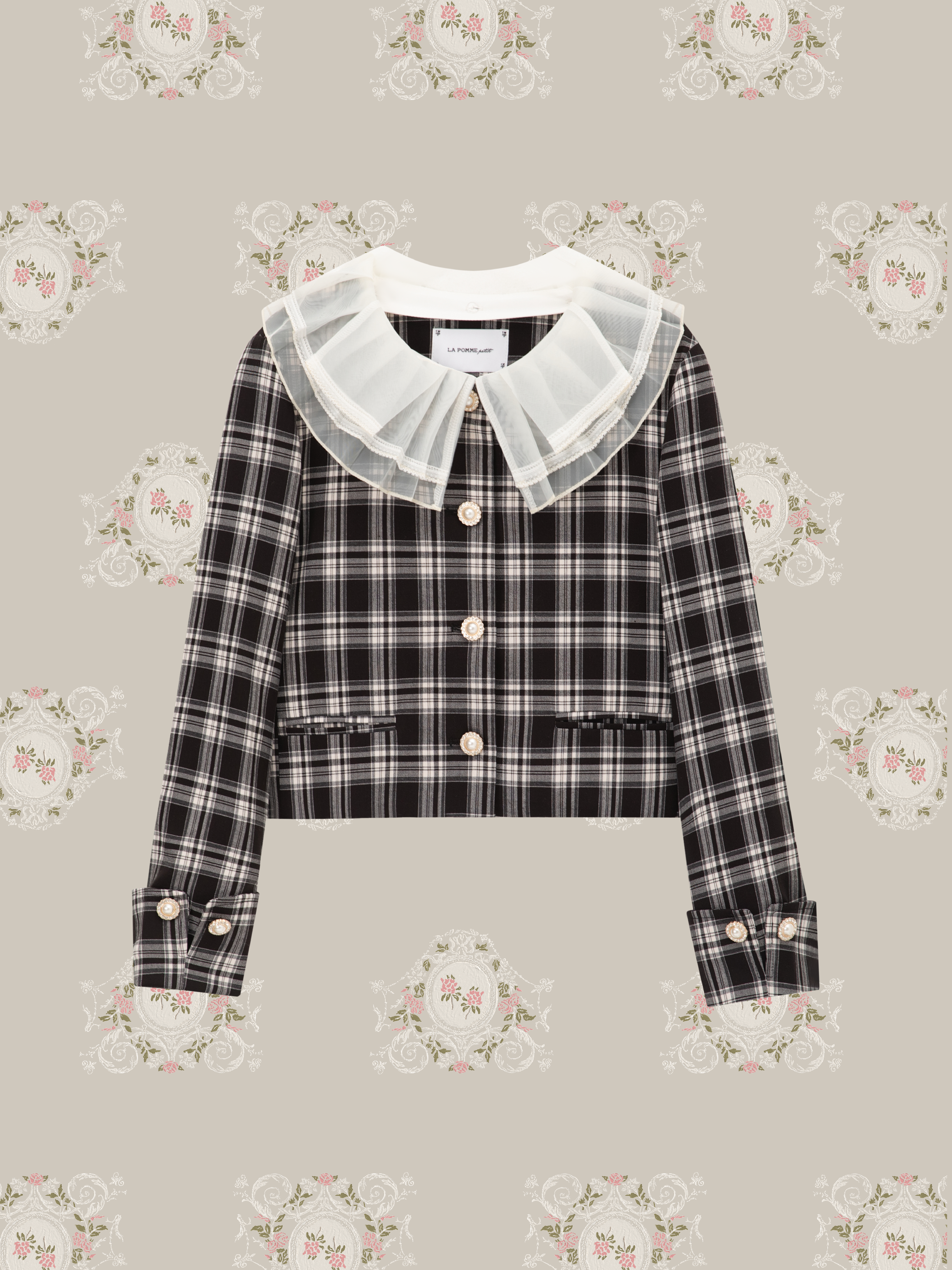 ・予約商品・Lace Collar Plaid Jacket Set Up/レース襟チェック柄ジャケットセットアップ