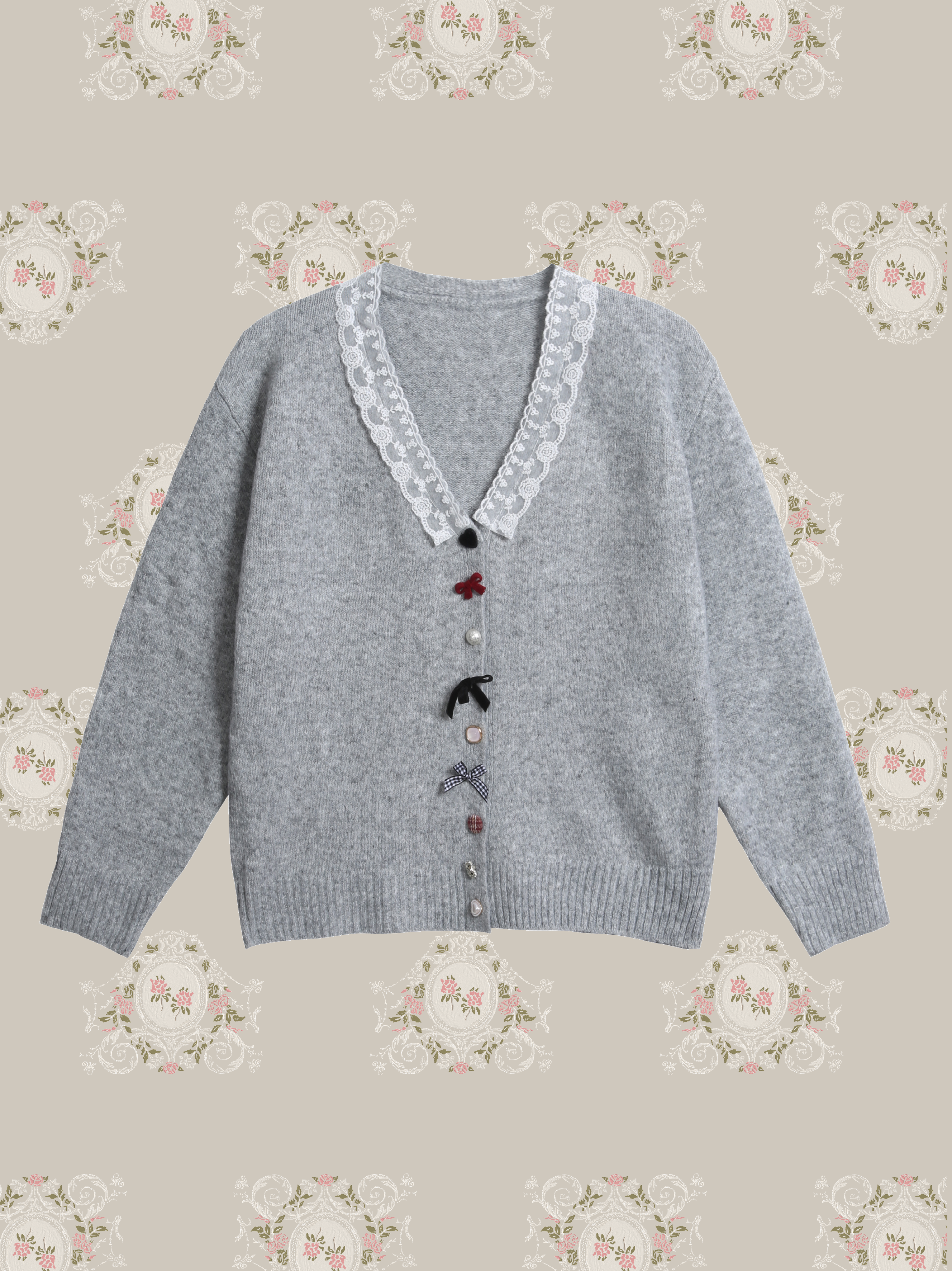 Lace Detail Ribbon Deco Cardigan/レースリボンデコカーディガン