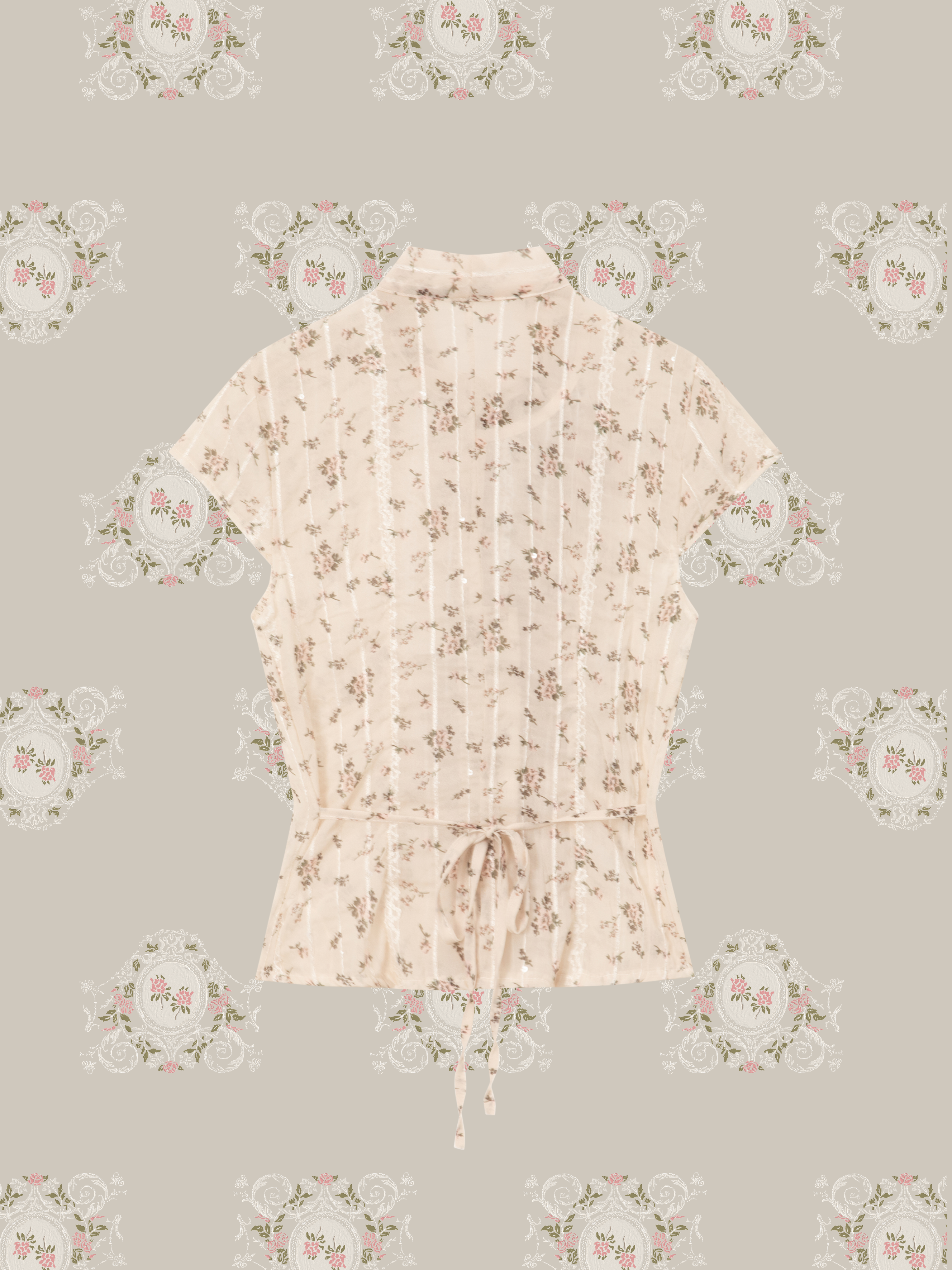 Bow Tie Vintage Floral Blouse Set Up/ボウタイ付きヴィンテージ花柄ブラウスセットアップ