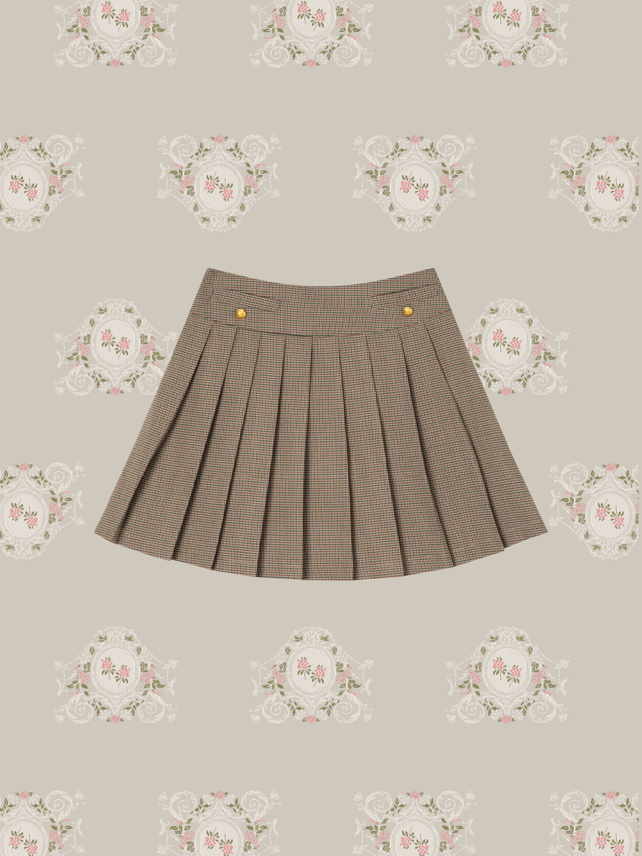 Houndstooth Gold Button Skirt Set-Up