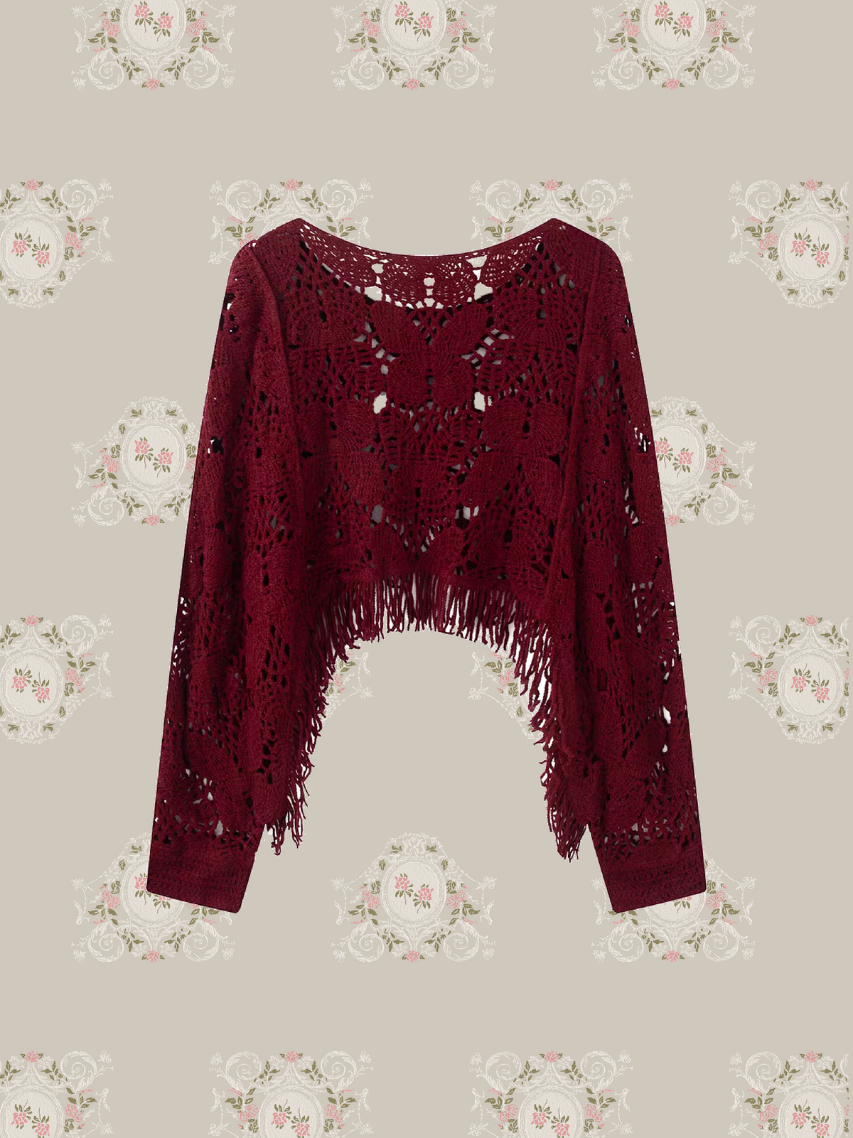Crochet Fringe Hollow Out Knit/クロシェ編みフリンジ透かしニット