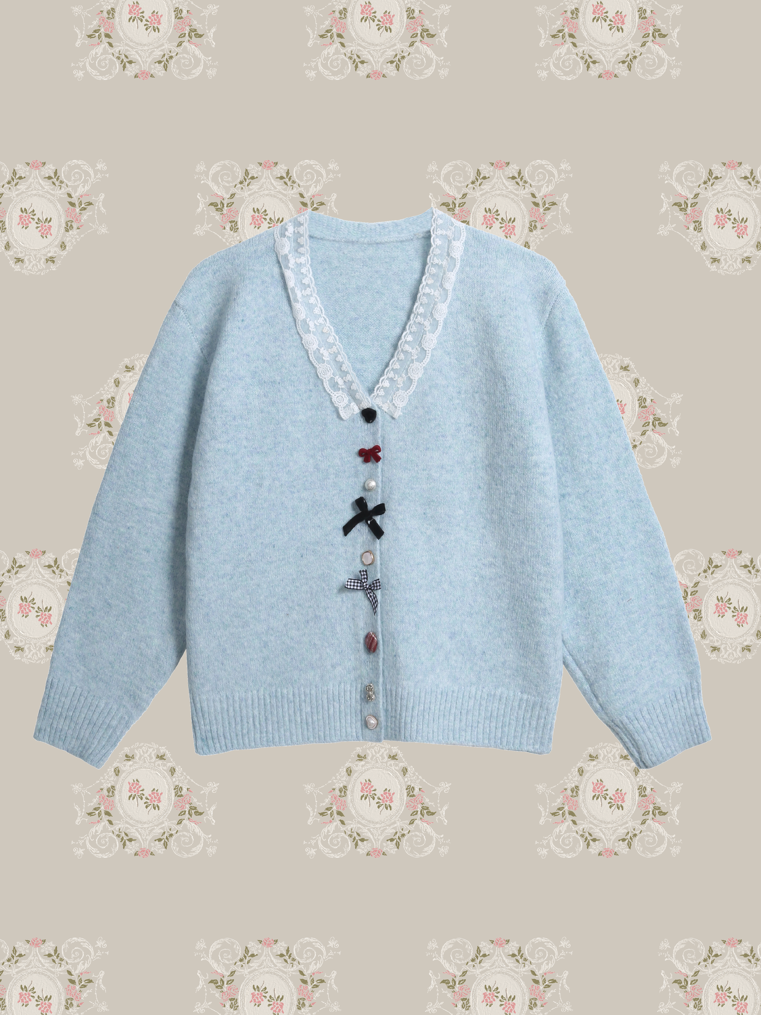 Lace Detail Ribbon Deco Cardigan/レースリボンデコカーディガン