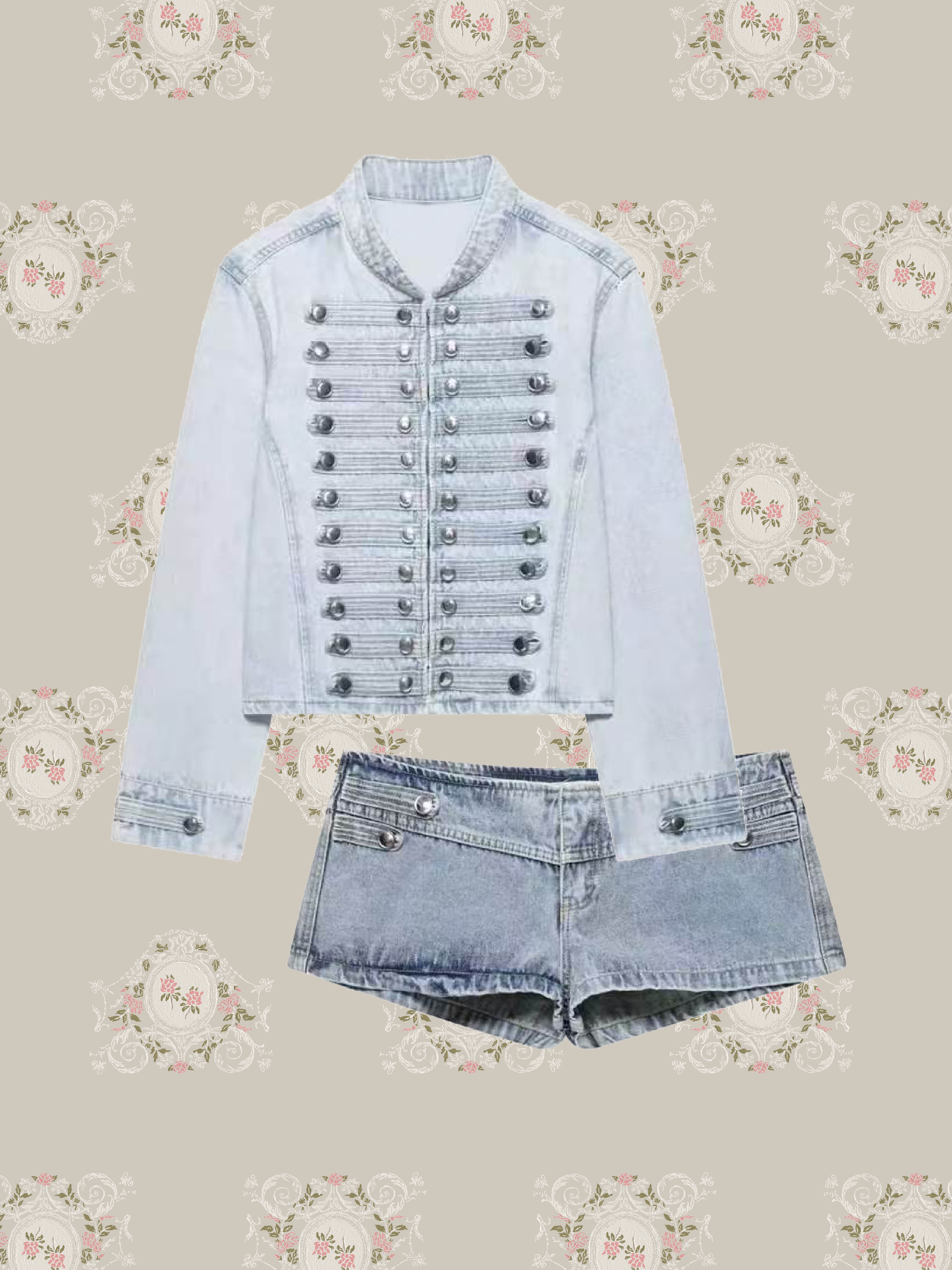 Cropped Rivet Denim Jacket With Short Pants/クロップドリベットデニムジャケットショートパンツ