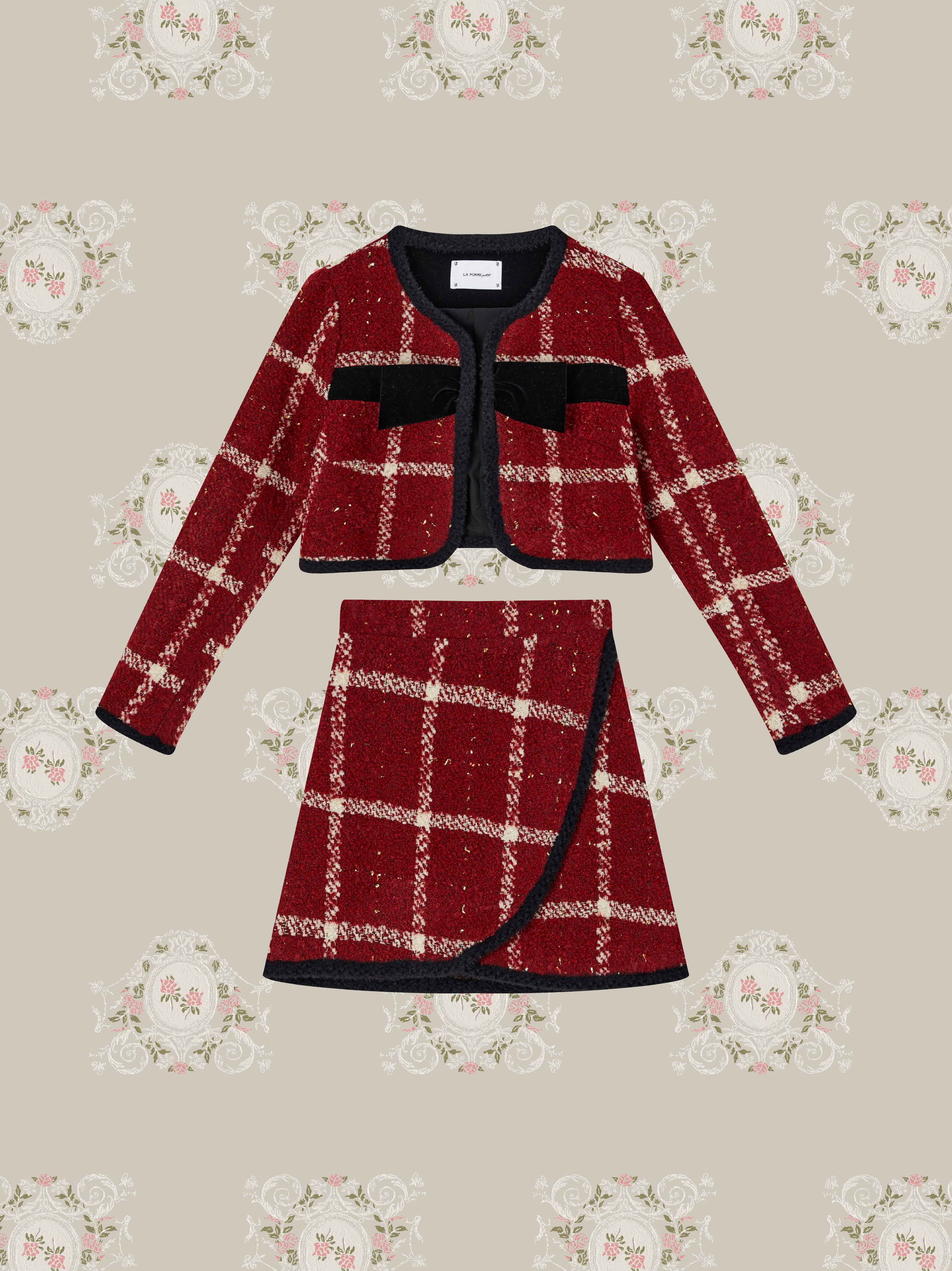 New Color❤︎No Button Red Motif Set Up. ノンボタンレッドチェックモチーフセットアップ