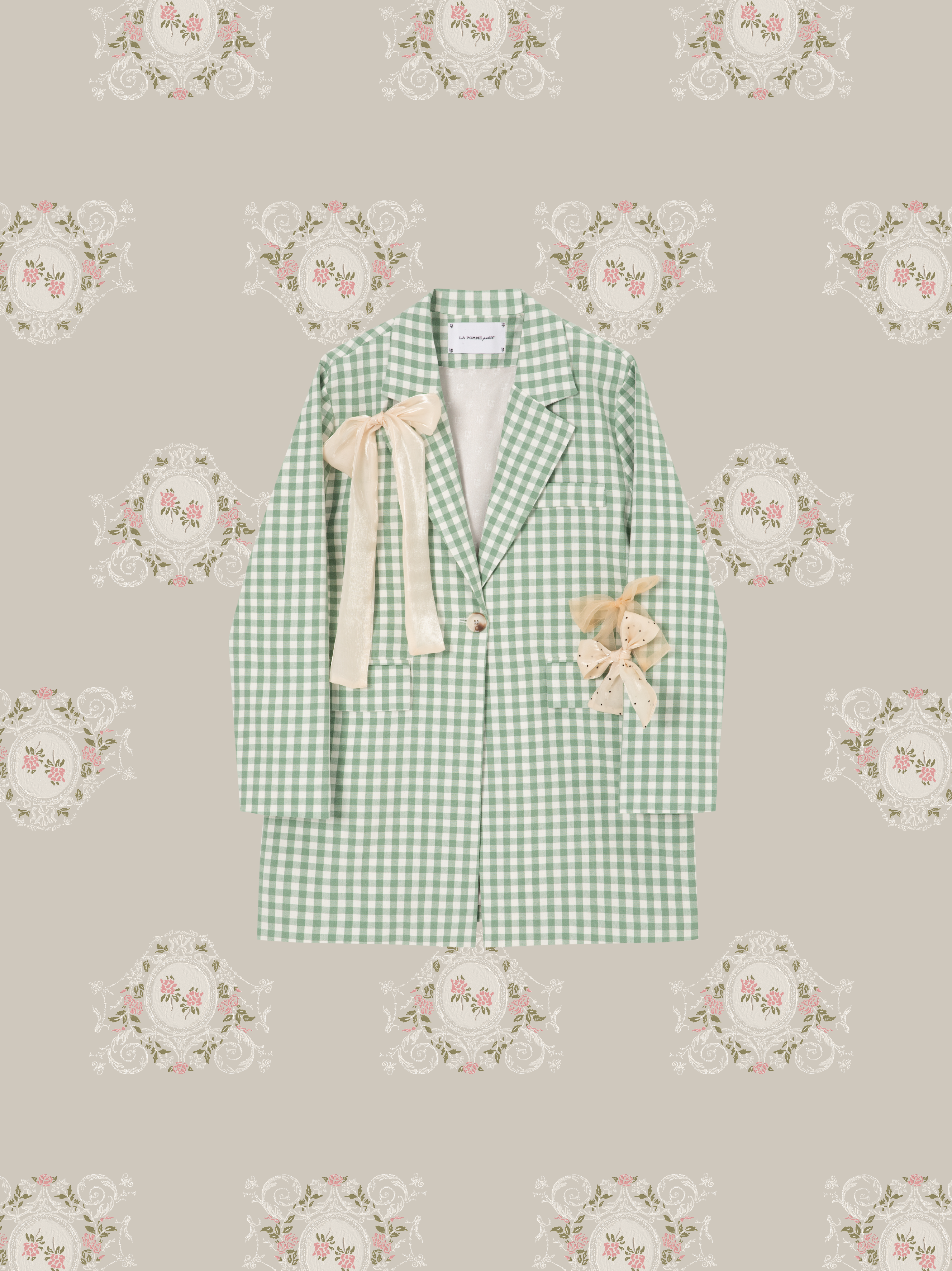 ・予約商品・Crisp Plaid Ribbon Attacked Jacket/チェック柄リボン付きジャケット