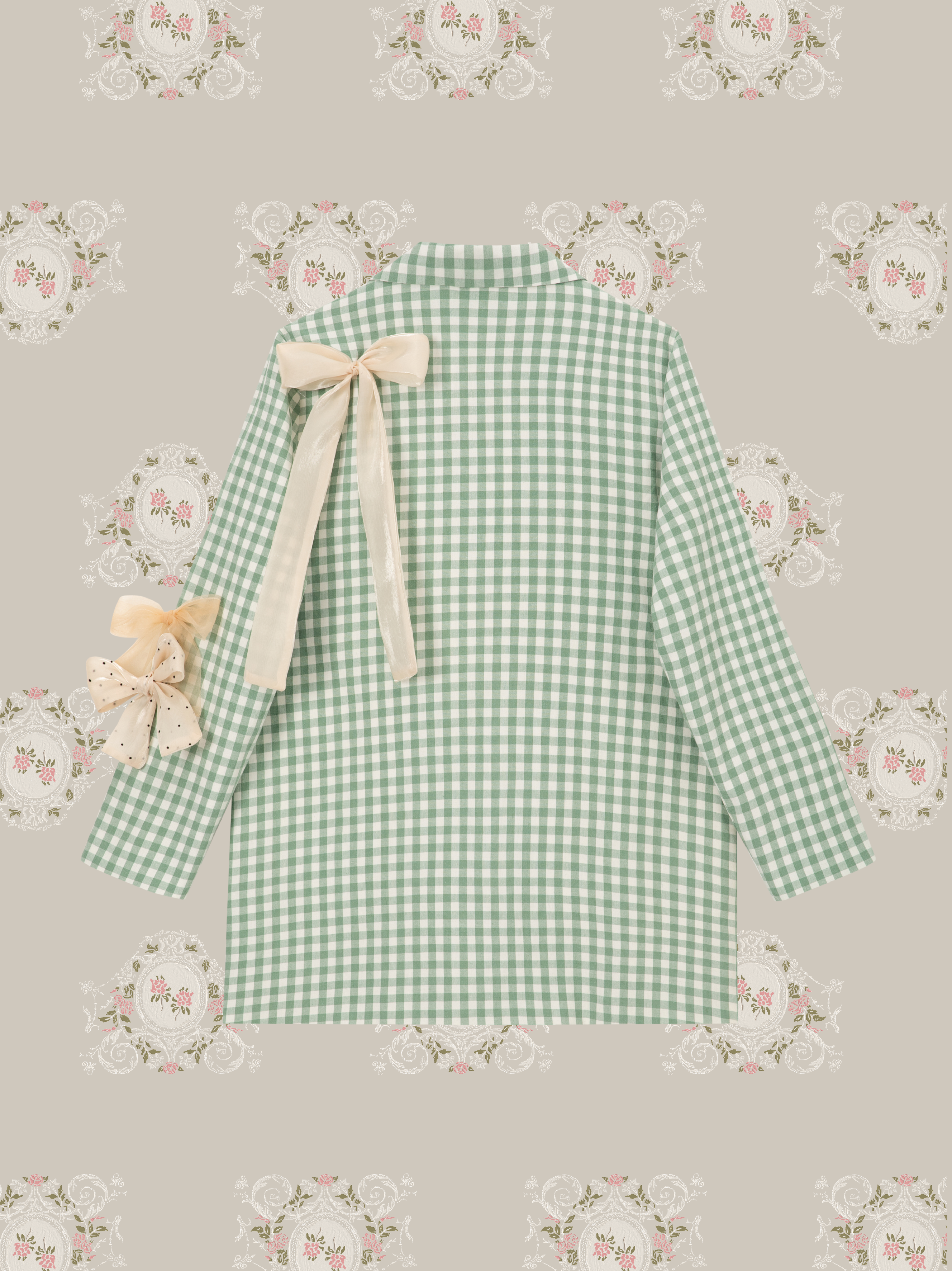 ・予約商品・Crisp Plaid Ribbon Attacked Jacket/チェック柄リボン付きジャケット.