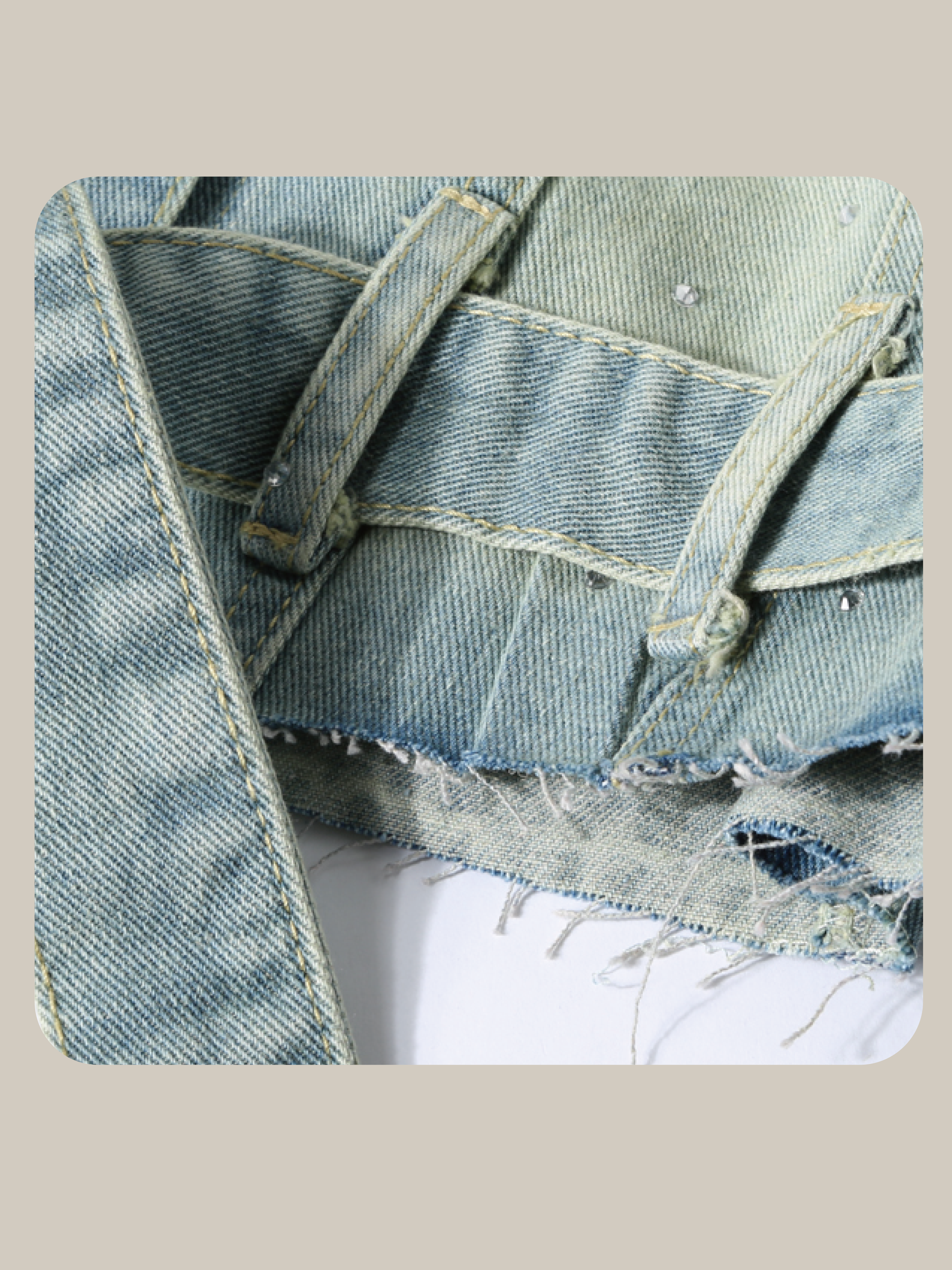 Belted Crystal Short Denim Jacket/ベルト付きクリスタルショートデニムジャケット