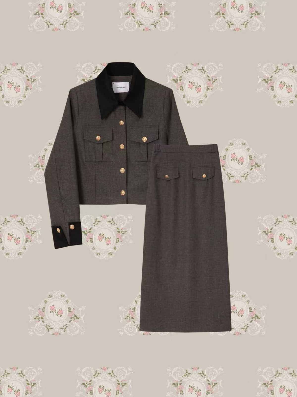 ・予約商品・Elegant Panel Collar Long Skirt Set Up/エレガントパネルカラーロングスカートセットアップ