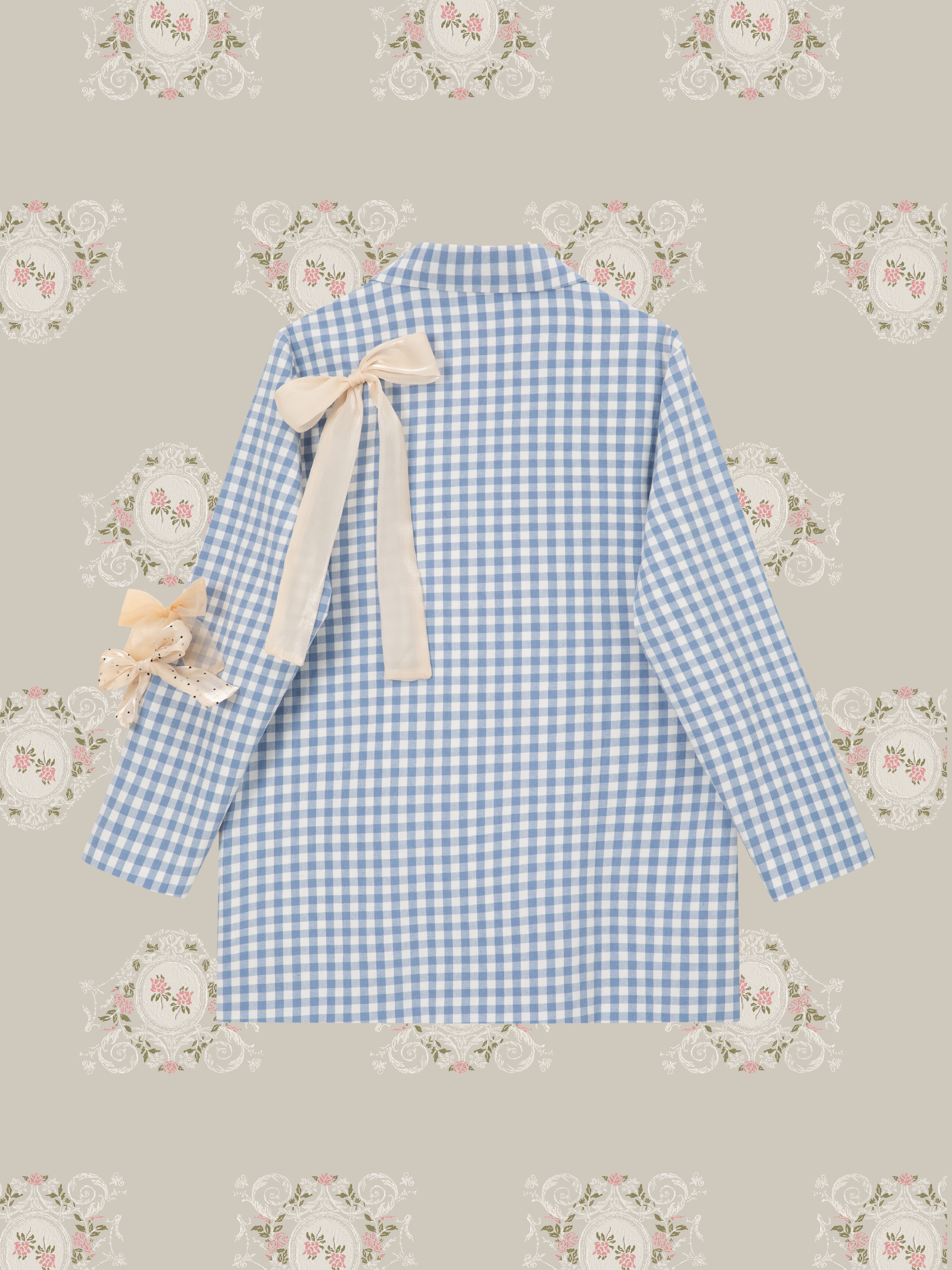 ・予約商品・Crisp Plaid Ribbon Attacked Jacket/チェック柄リボン付きジャケット.